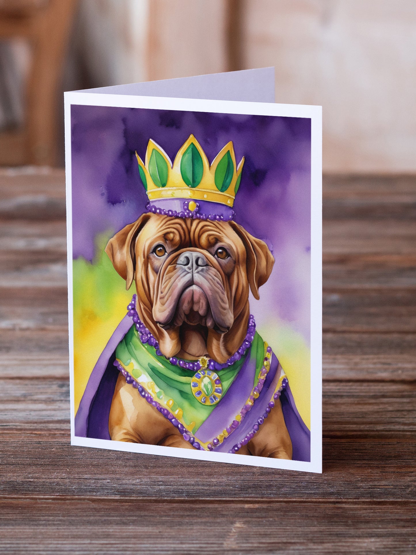 Dogue de Bordeaux King of Mardi Gras Greeting Cards Pack of 8