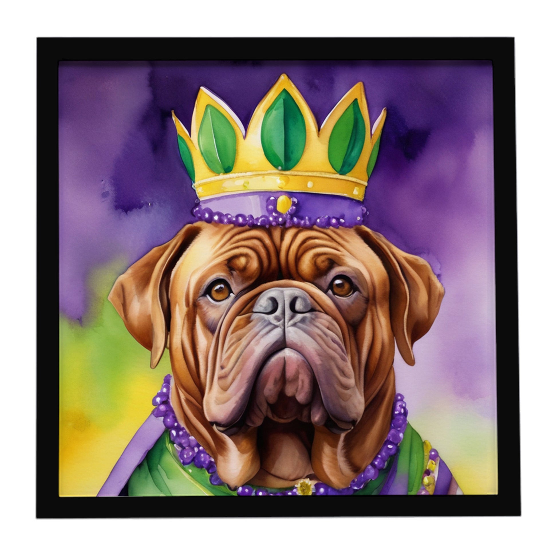 Buy this Dogue de Bordeaux King of Mardi Gras Framed Metal Print