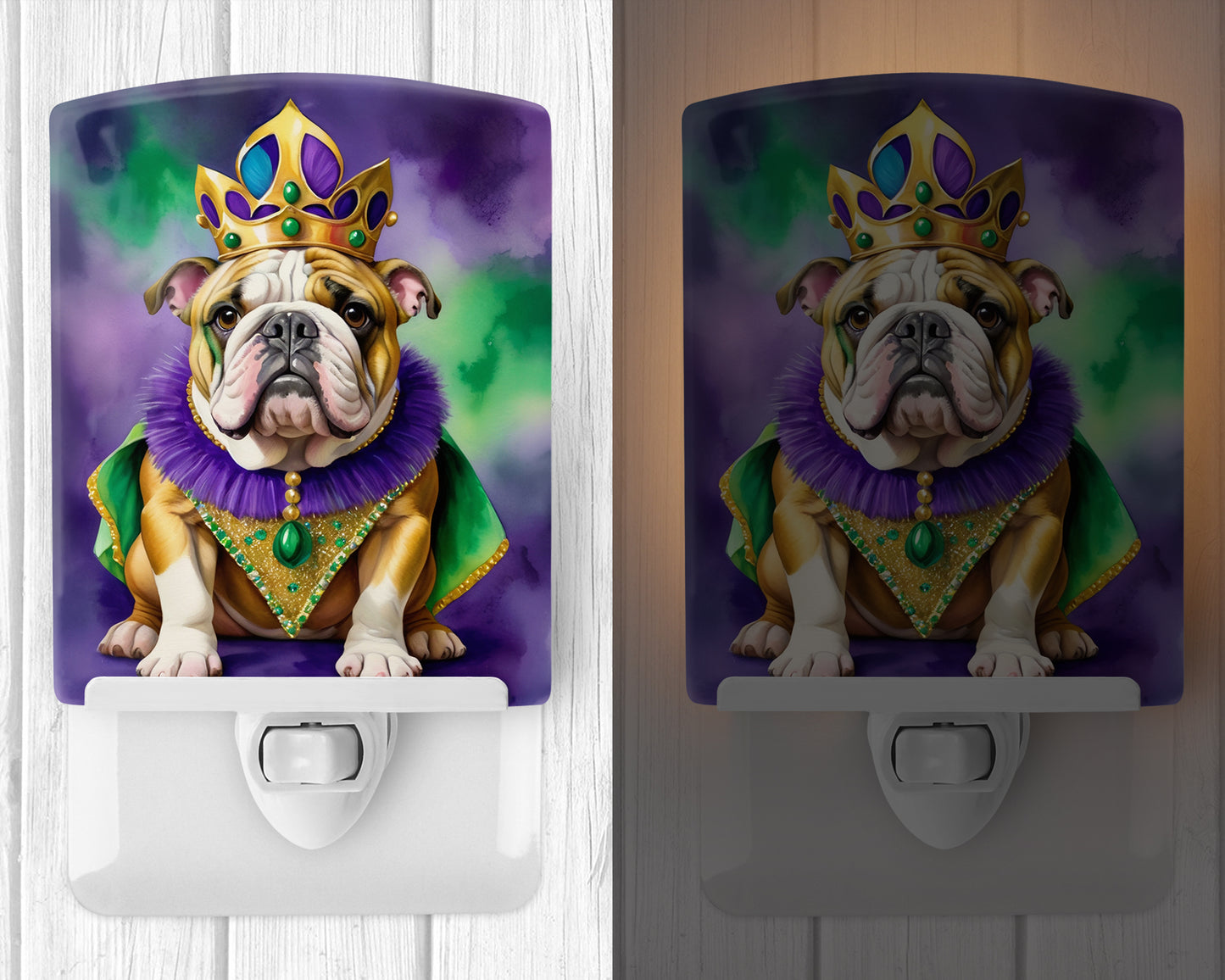 English Bulldog King of Mardi Gras Ceramic Night Light