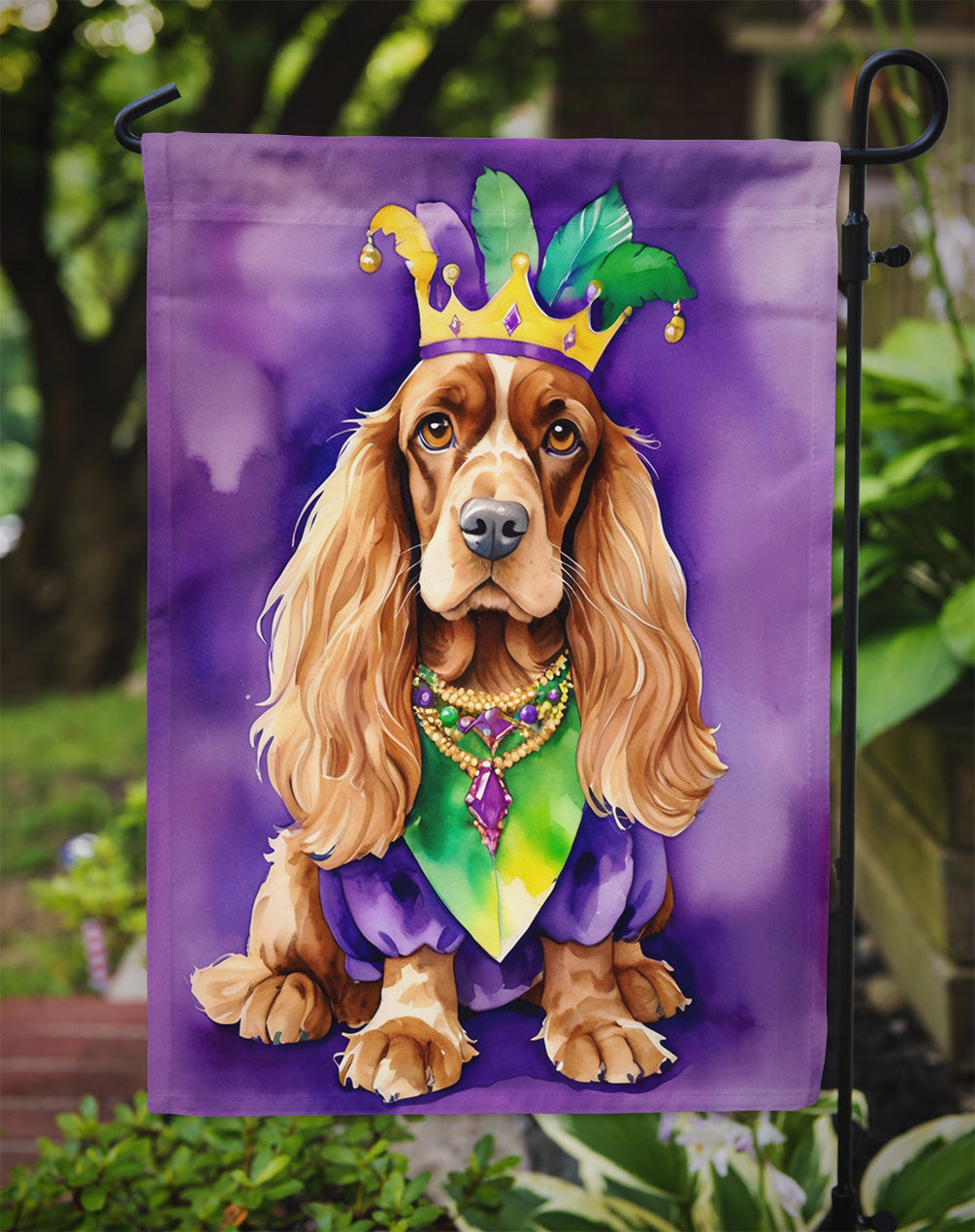 English Cocker Spaniel King of Mardi Gras Garden Flag