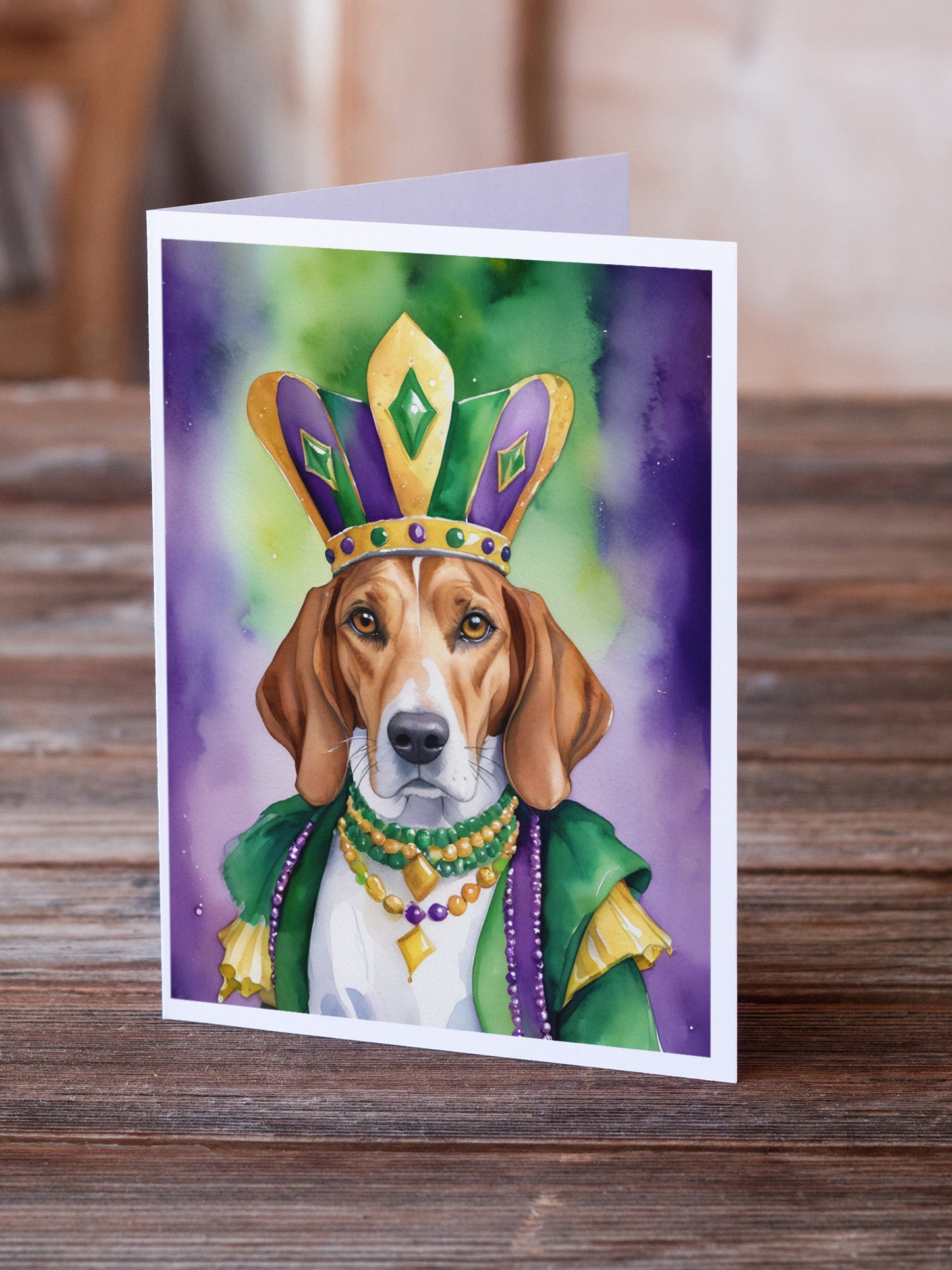 English Foxhound King of Mardi Gras Greeting Cards Pack of 8