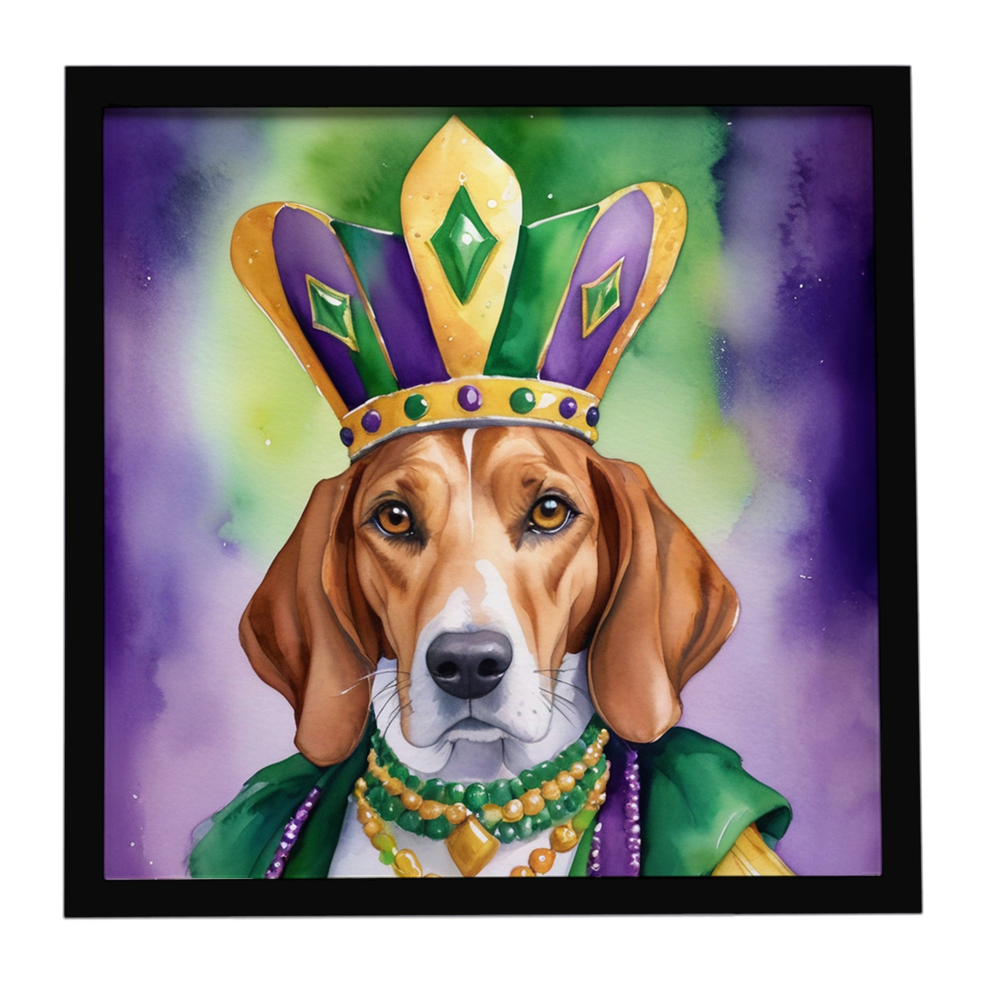 Buy this English Foxhound King of Mardi Gras Framed Metal Print