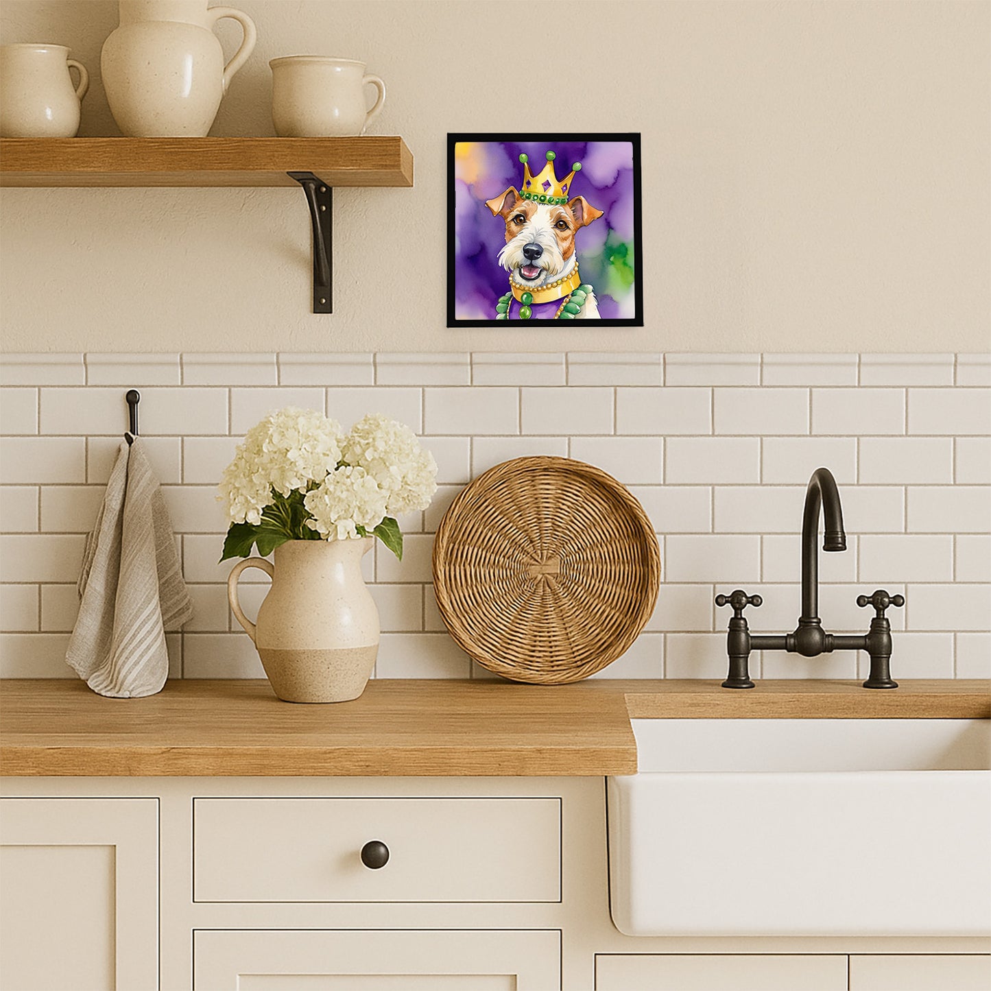 Fox Terrier King of Mardi Gras Framed Metal Print