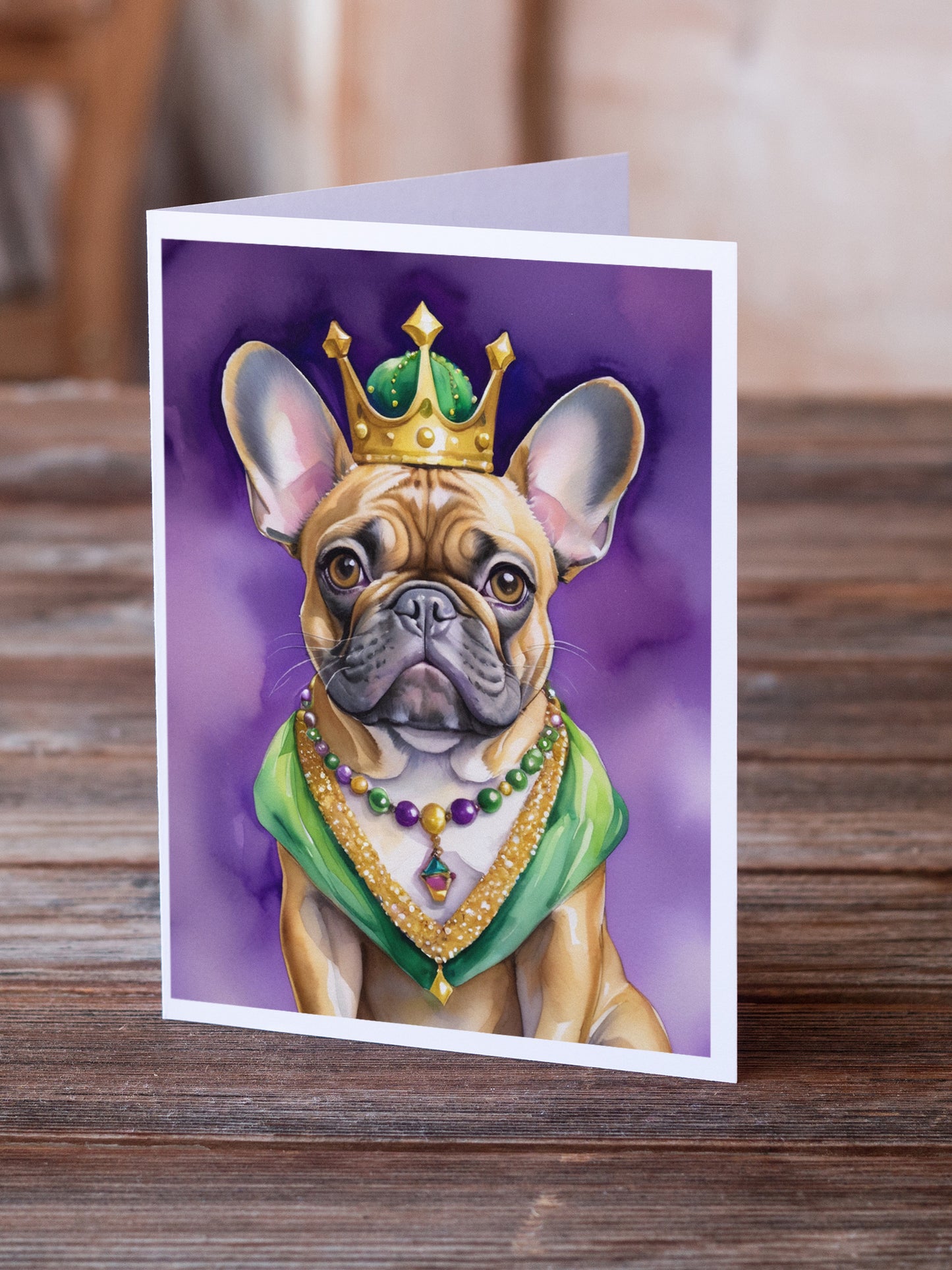 French Bulldog King of Mardi Gras Greeting Cards Pack of 8