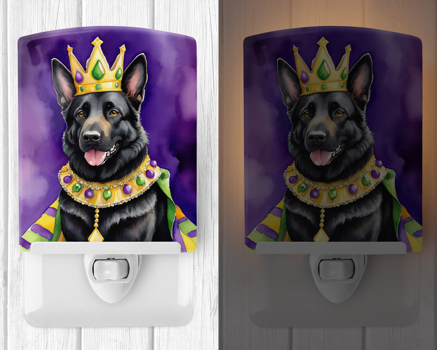 Black German Shepherd King of Mardi Gras Ceramic Night Light