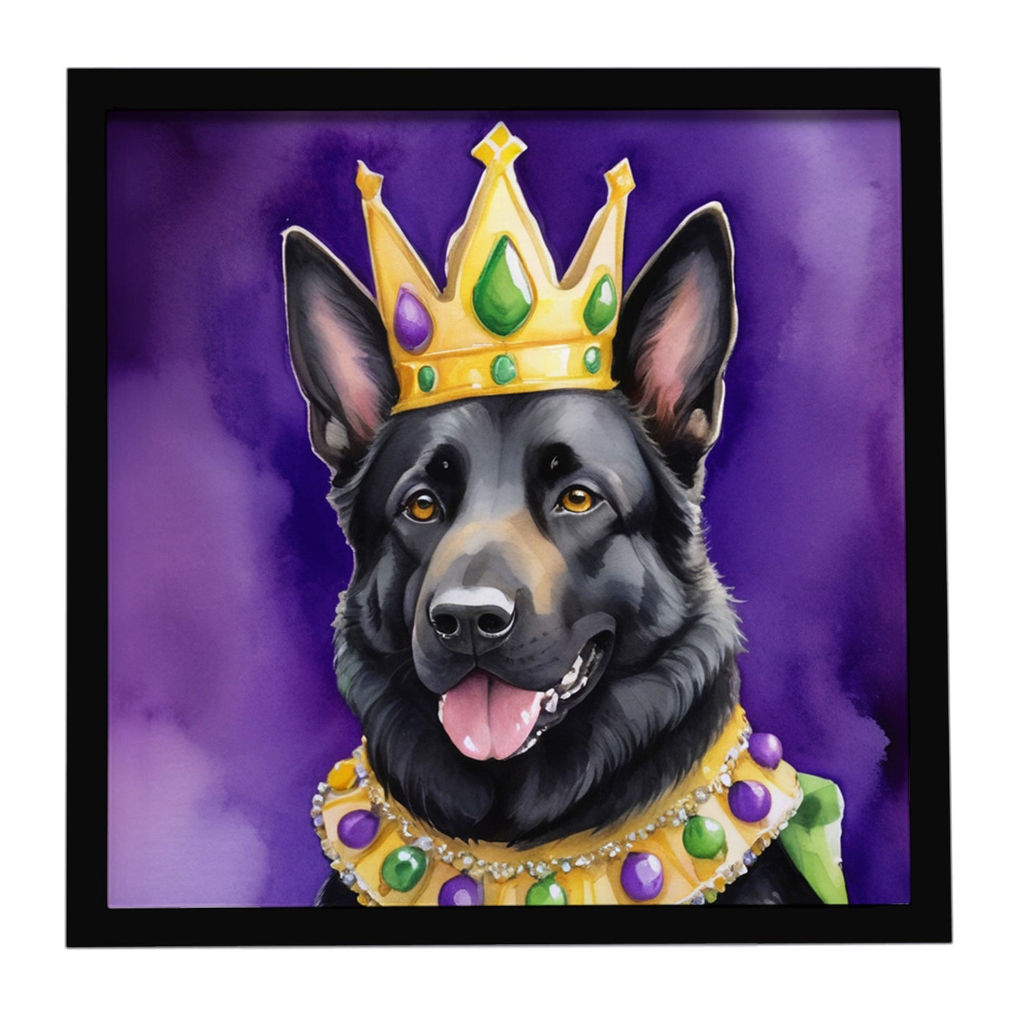 Buy this Black German Shepherd King of Mardi Gras Framed Metal Print