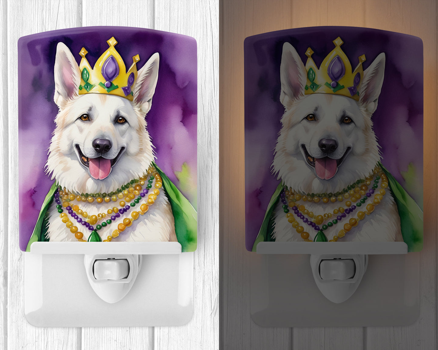 White German Shepherd King of Mardi Gras Ceramic Night Light