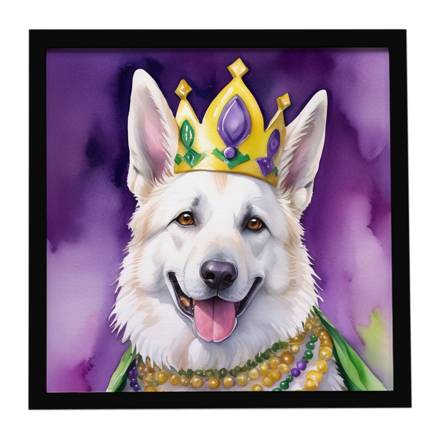 Buy this White German Shepherd King of Mardi Gras Framed Metal Print