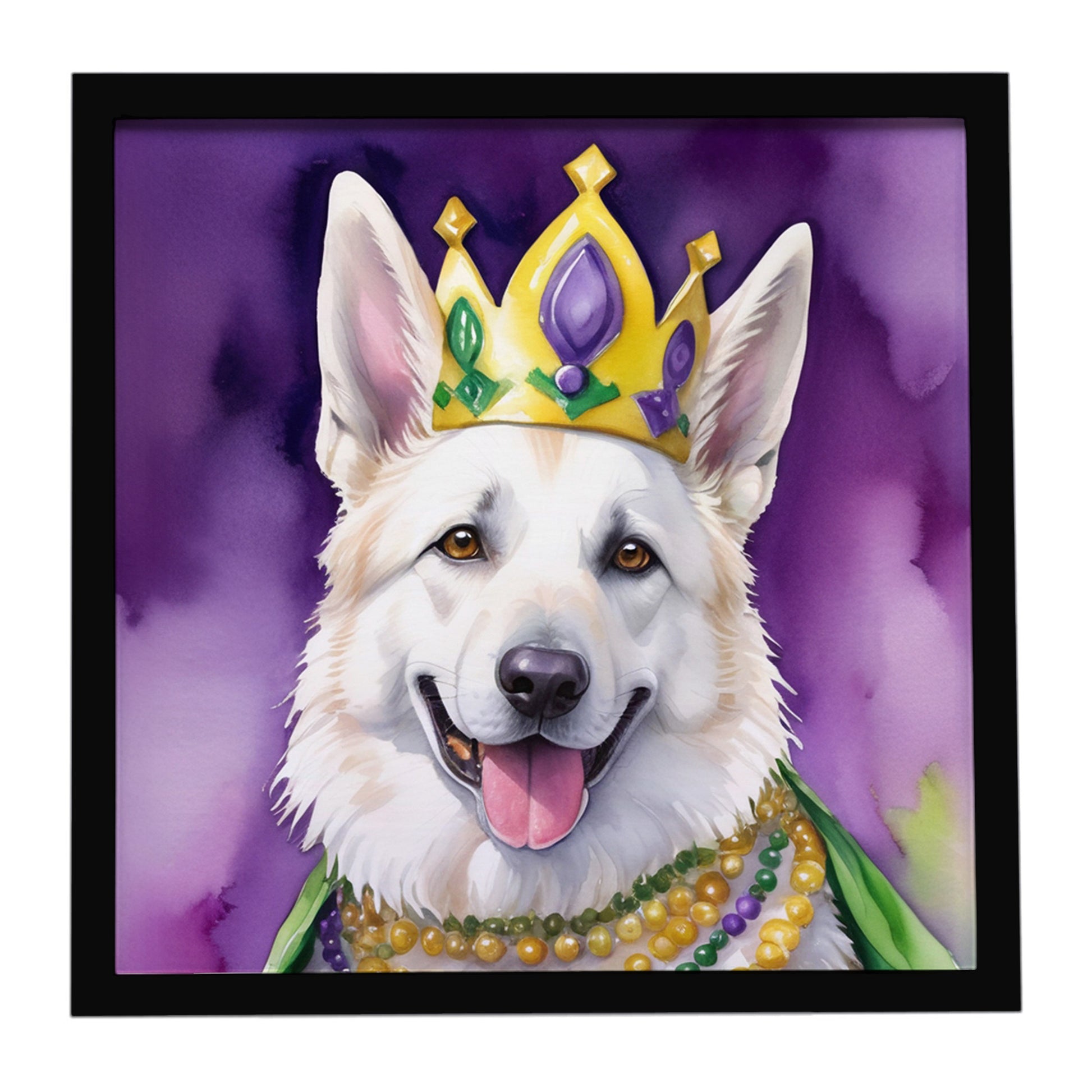 Buy this White German Shepherd King of Mardi Gras Framed Metal Print