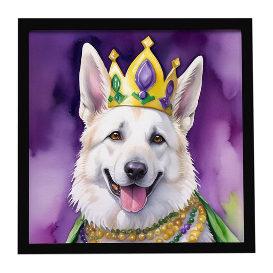 Buy this White German Shepherd King of Mardi Gras Framed Metal Print