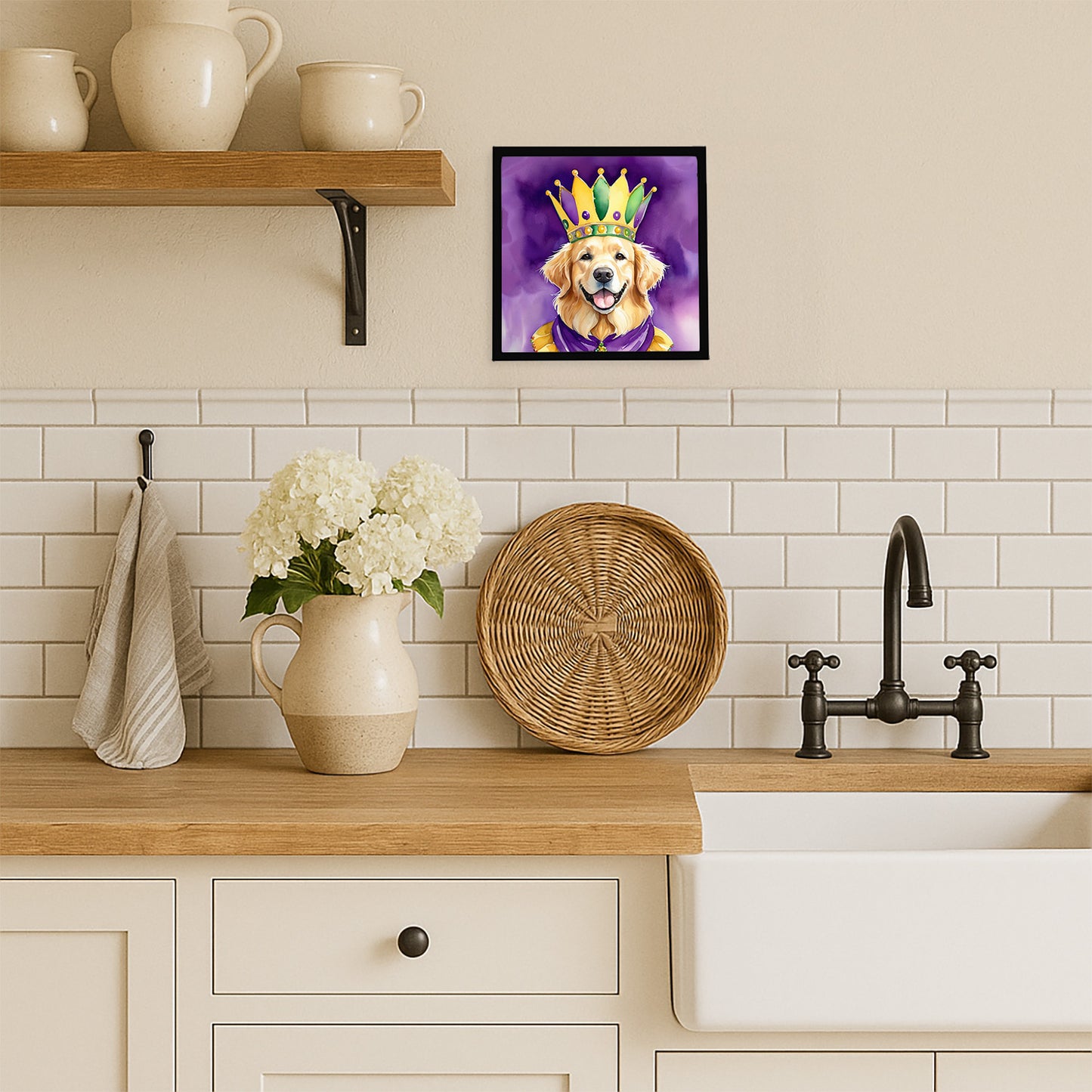 Golden Retriever King of Mardi Gras Framed Metal Print
