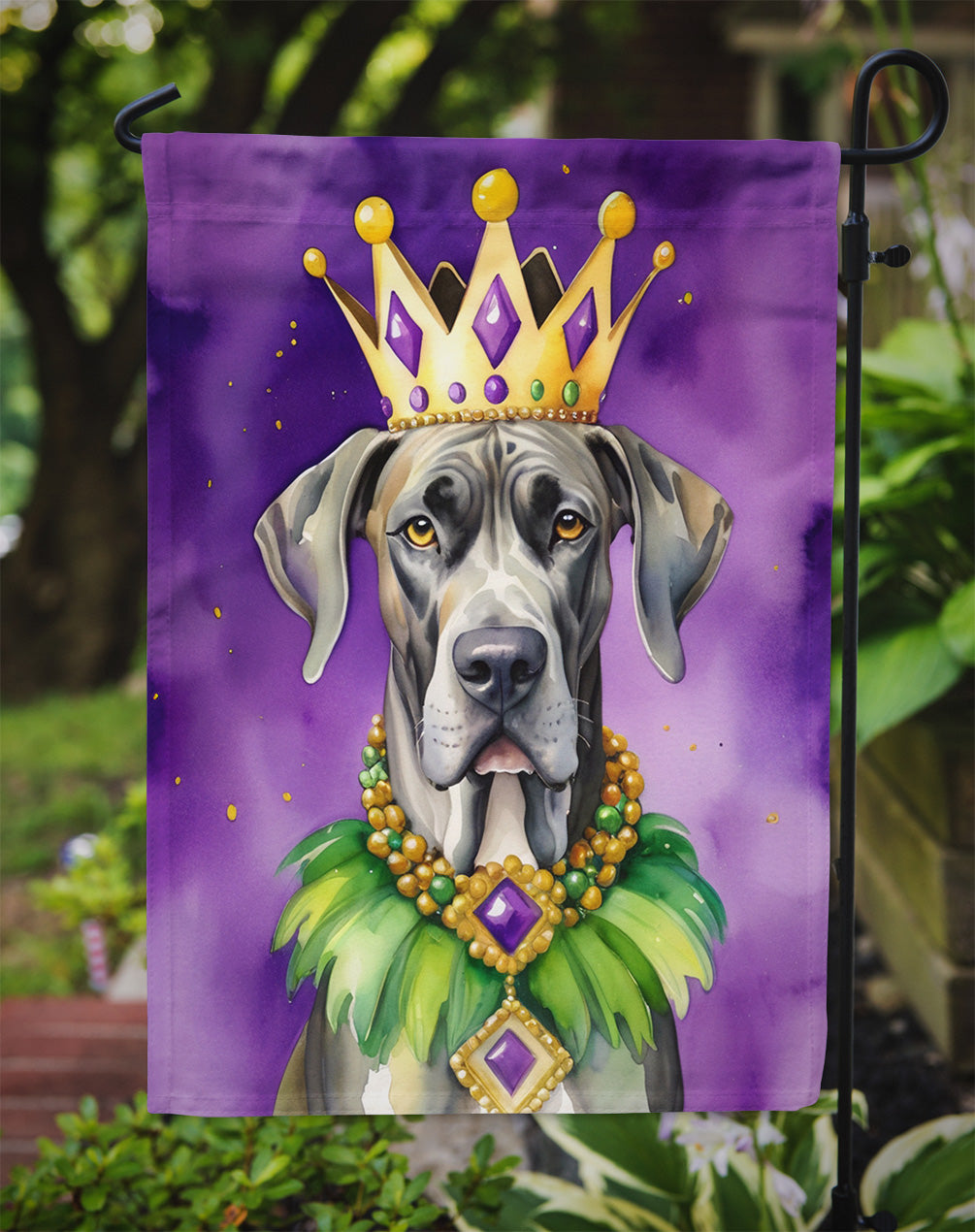 Great Dane King of Mardi Gras Garden Flag