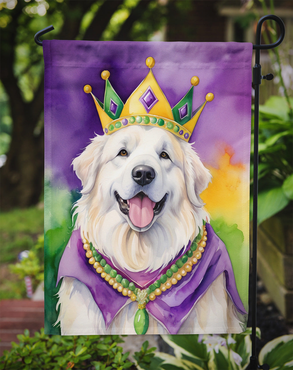 Great Pyrenees King of Mardi Gras Garden Flag