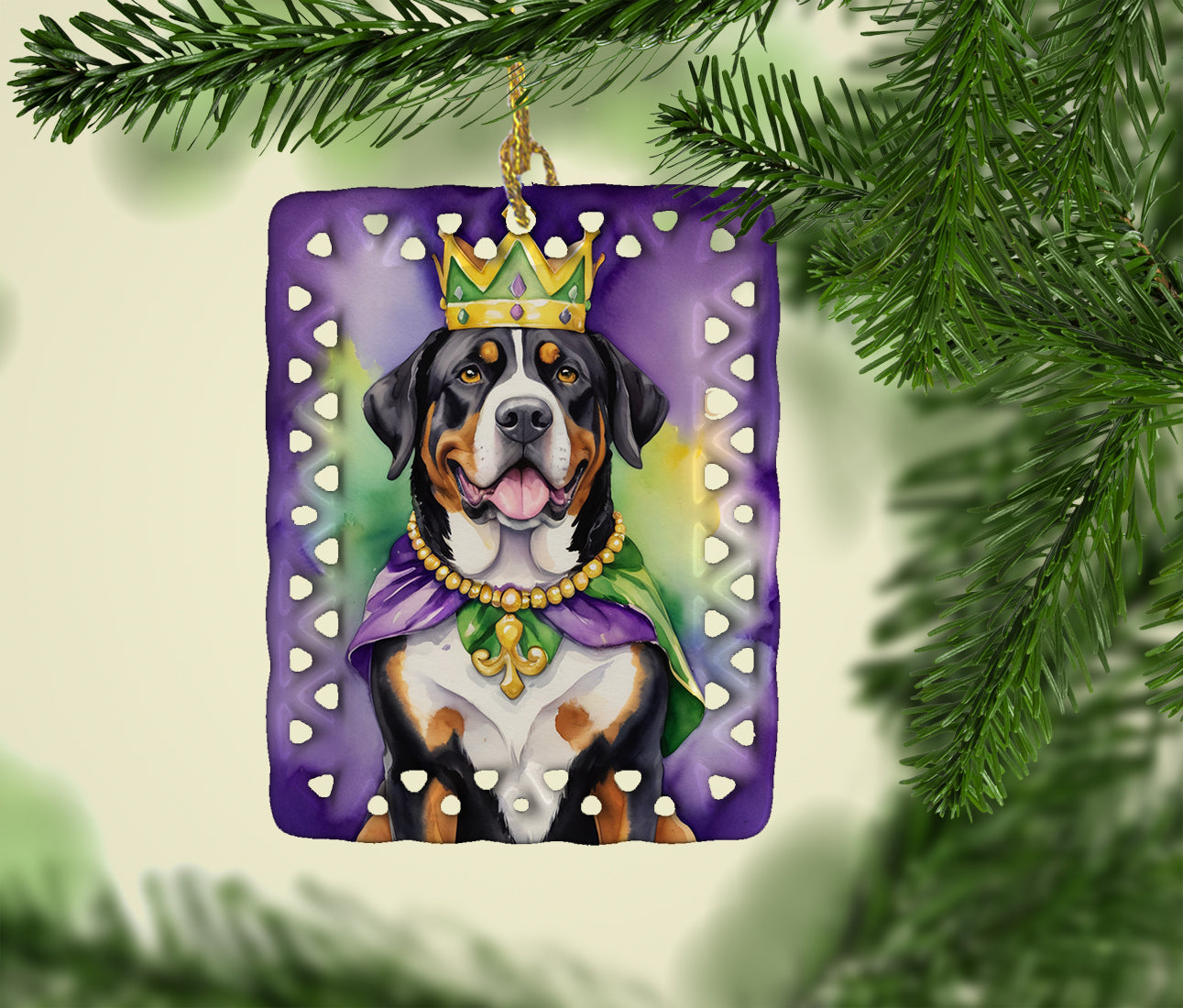 Greater Swiss Mountain Dog King of Mardi Gras Porcelain Ornament