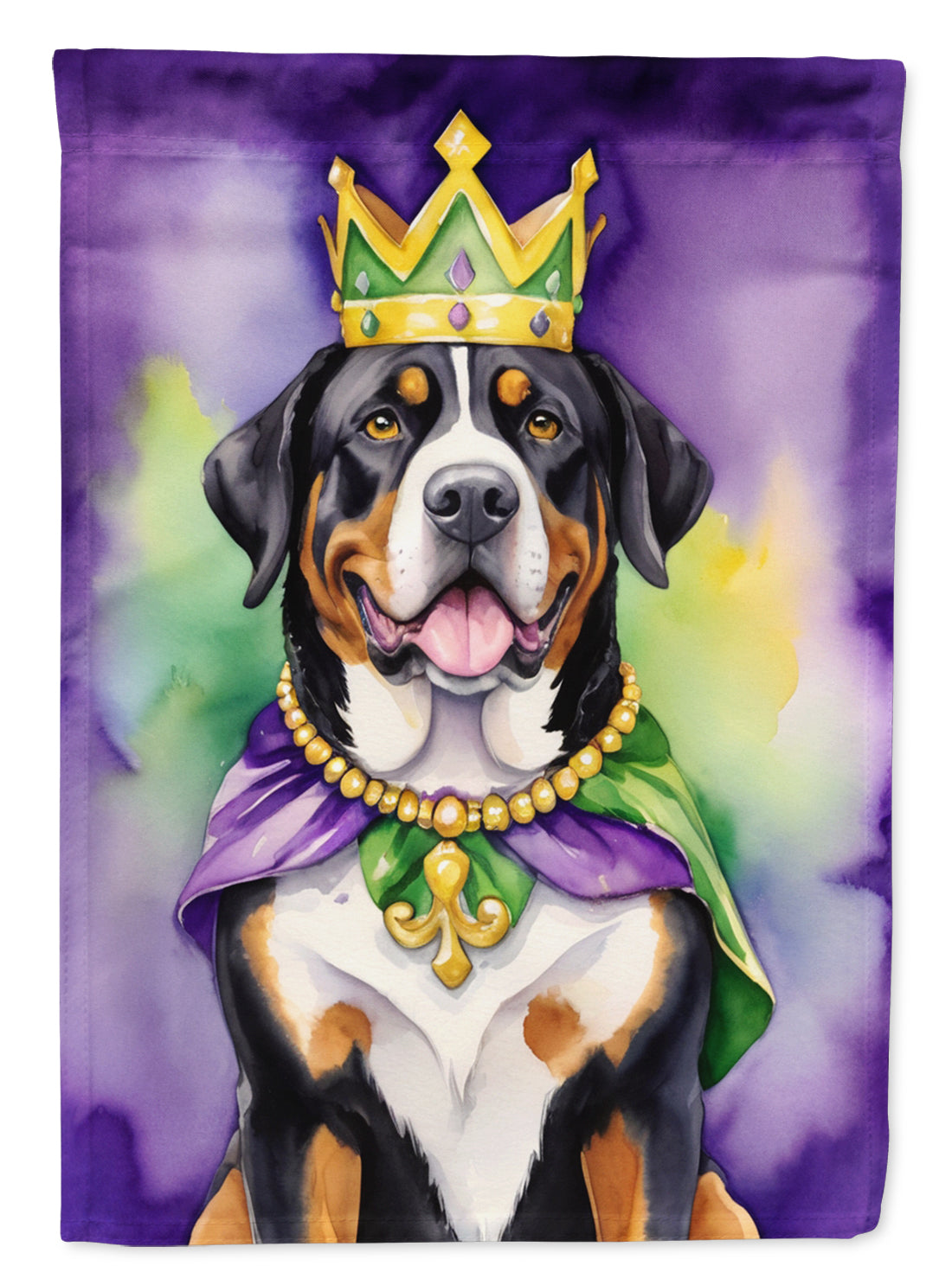 Buy this Greater Swiss Mountain Dog King of Mardi Gras Garden Flag