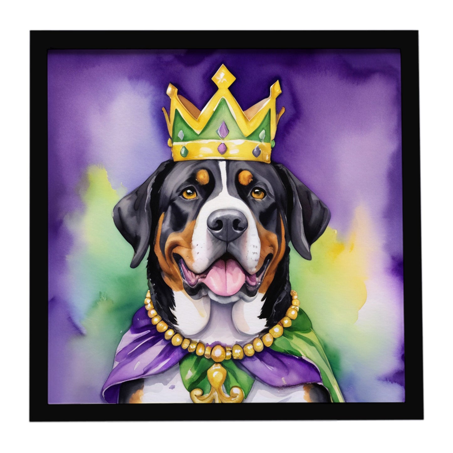 Buy this Greater Swiss Mountain Dog King of Mardi Gras Framed Metal Print