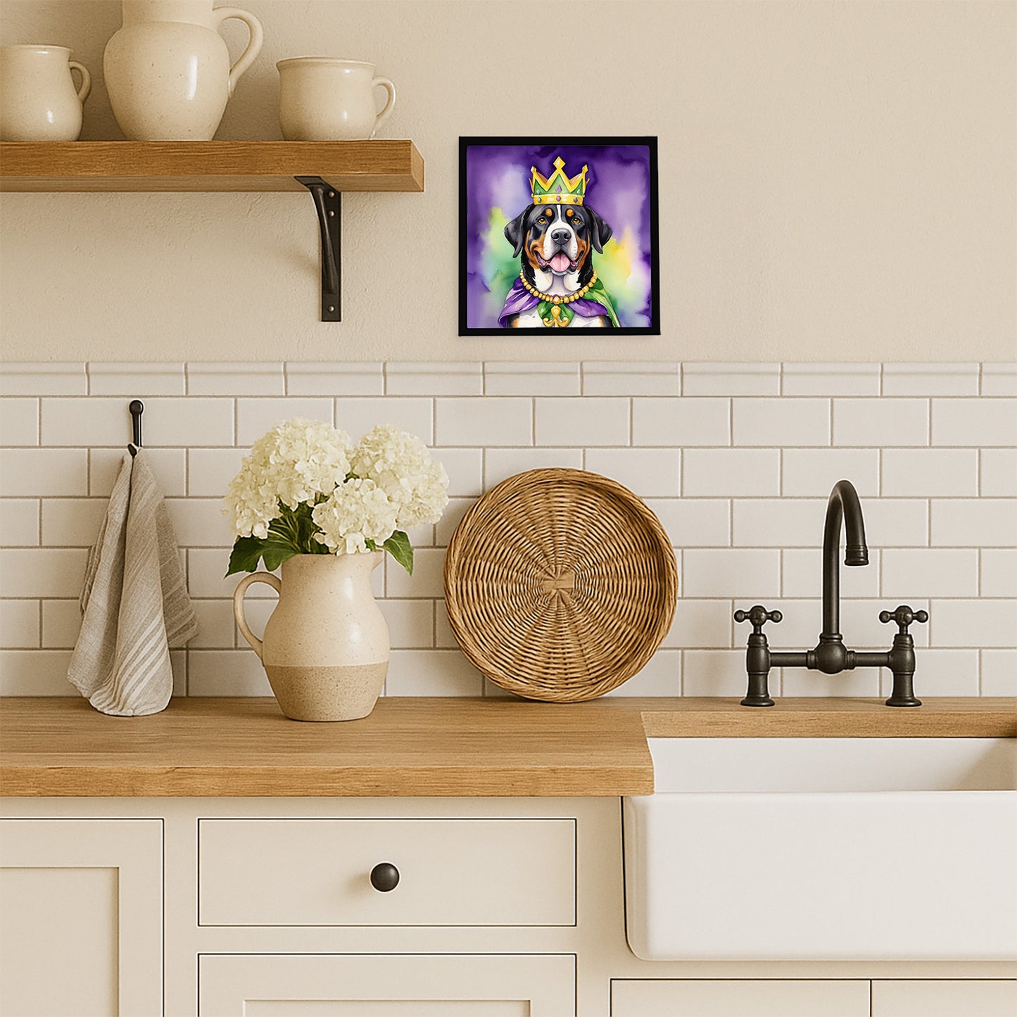 Greater Swiss Mountain Dog King of Mardi Gras Framed Metal Print