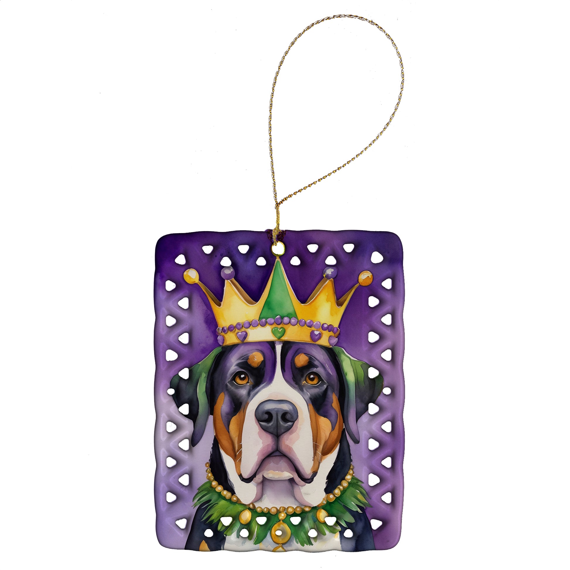 Buy this Greater Swiss Mountain Dog King of Mardi Gras Porcelain Ornament