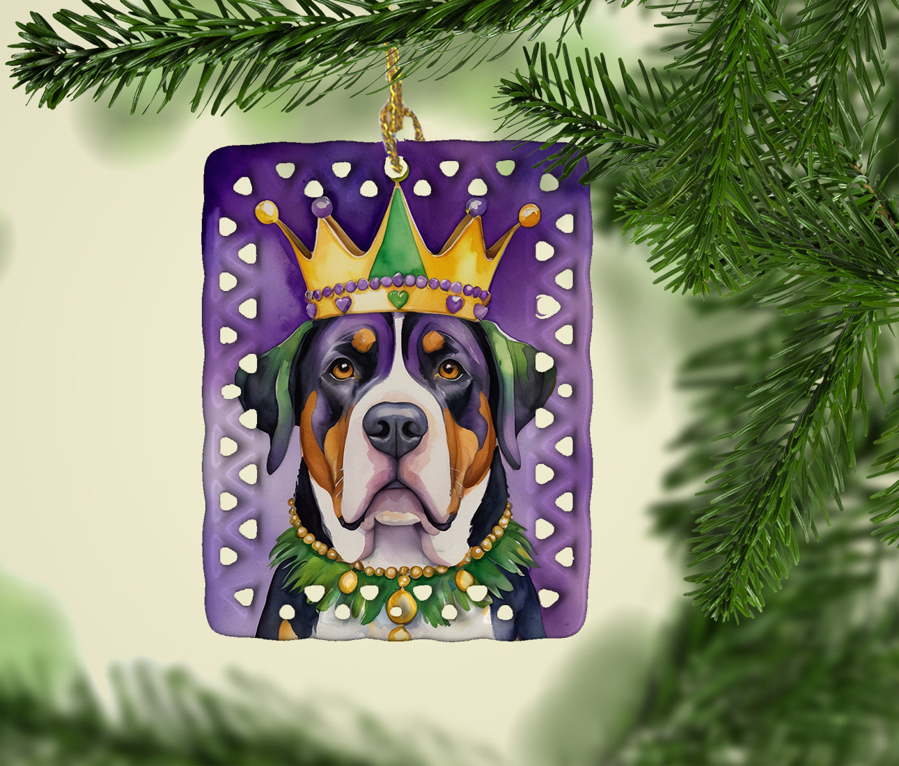 Greater Swiss Mountain Dog King of Mardi Gras Porcelain Ornament