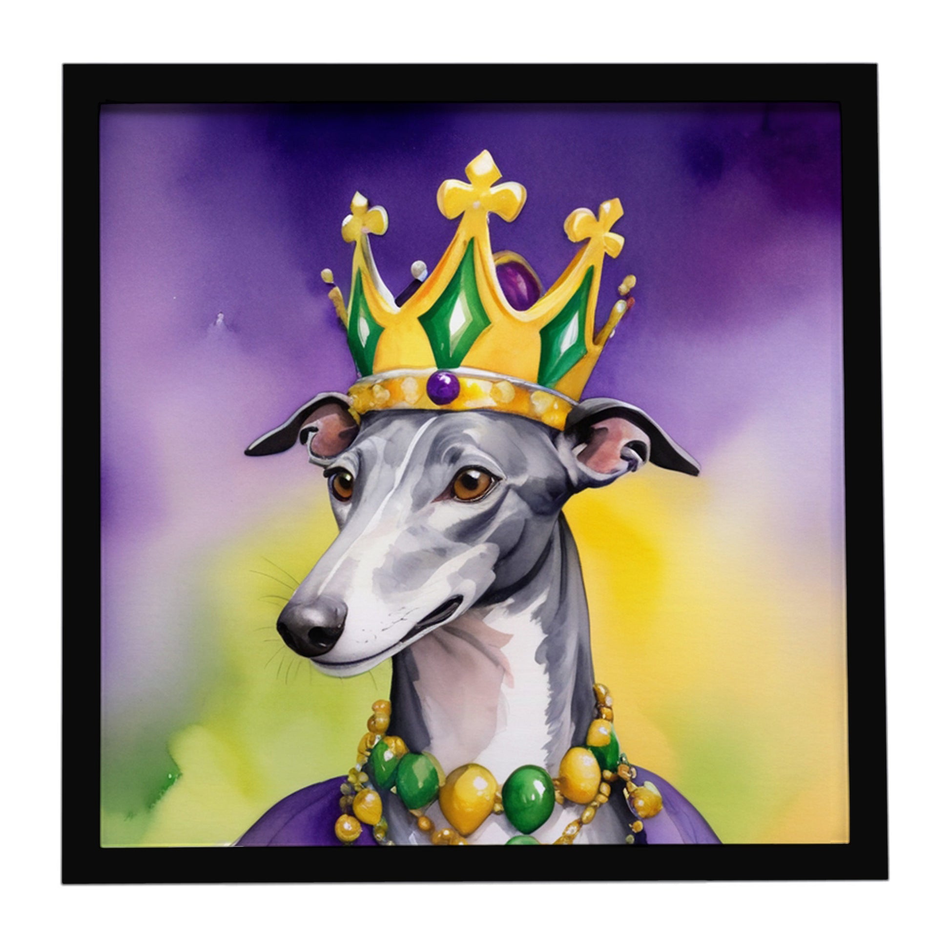 Buy this Greyhound King of Mardi Gras Framed Metal Print