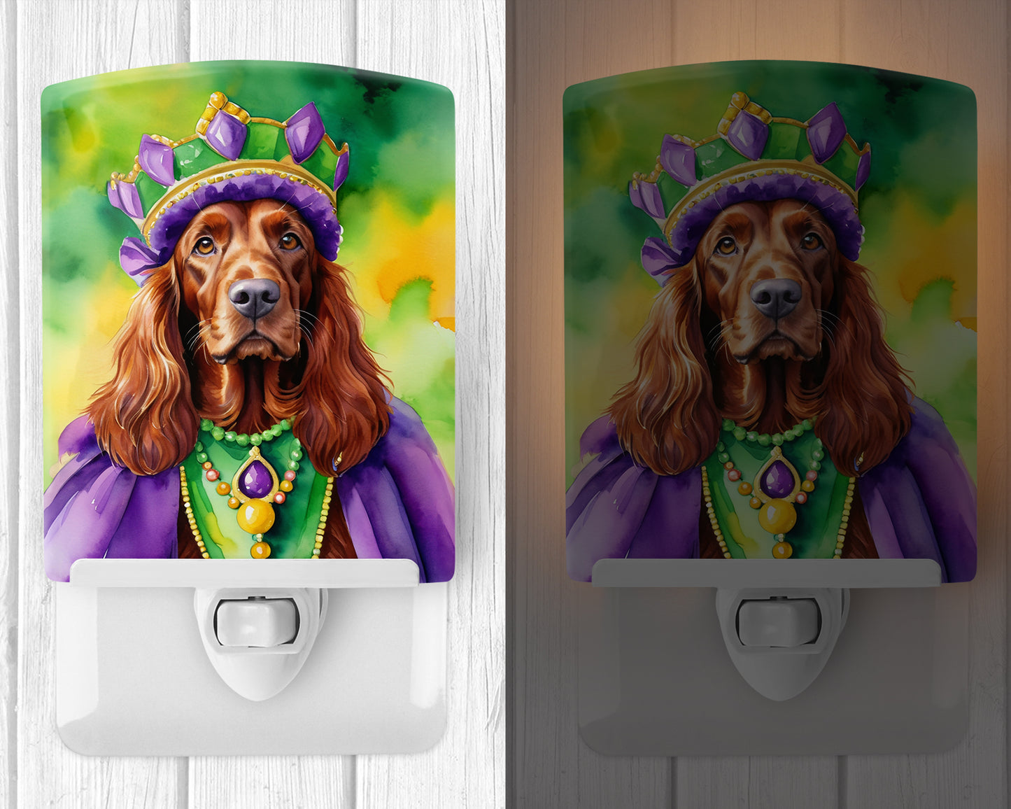 Irish Setter King of Mardi Gras Ceramic Night Light