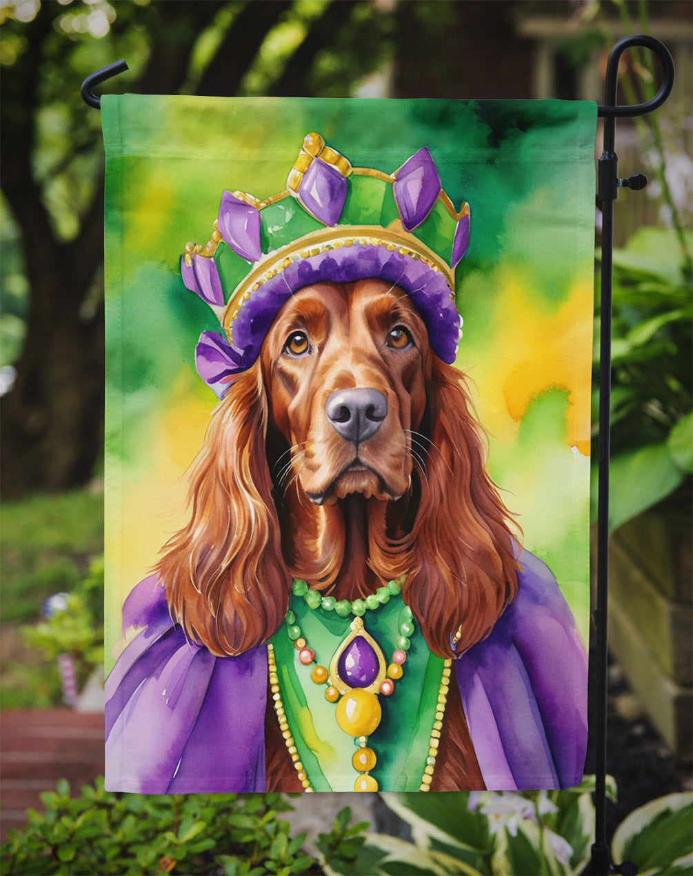 Irish Setter King of Mardi Gras Garden Flag