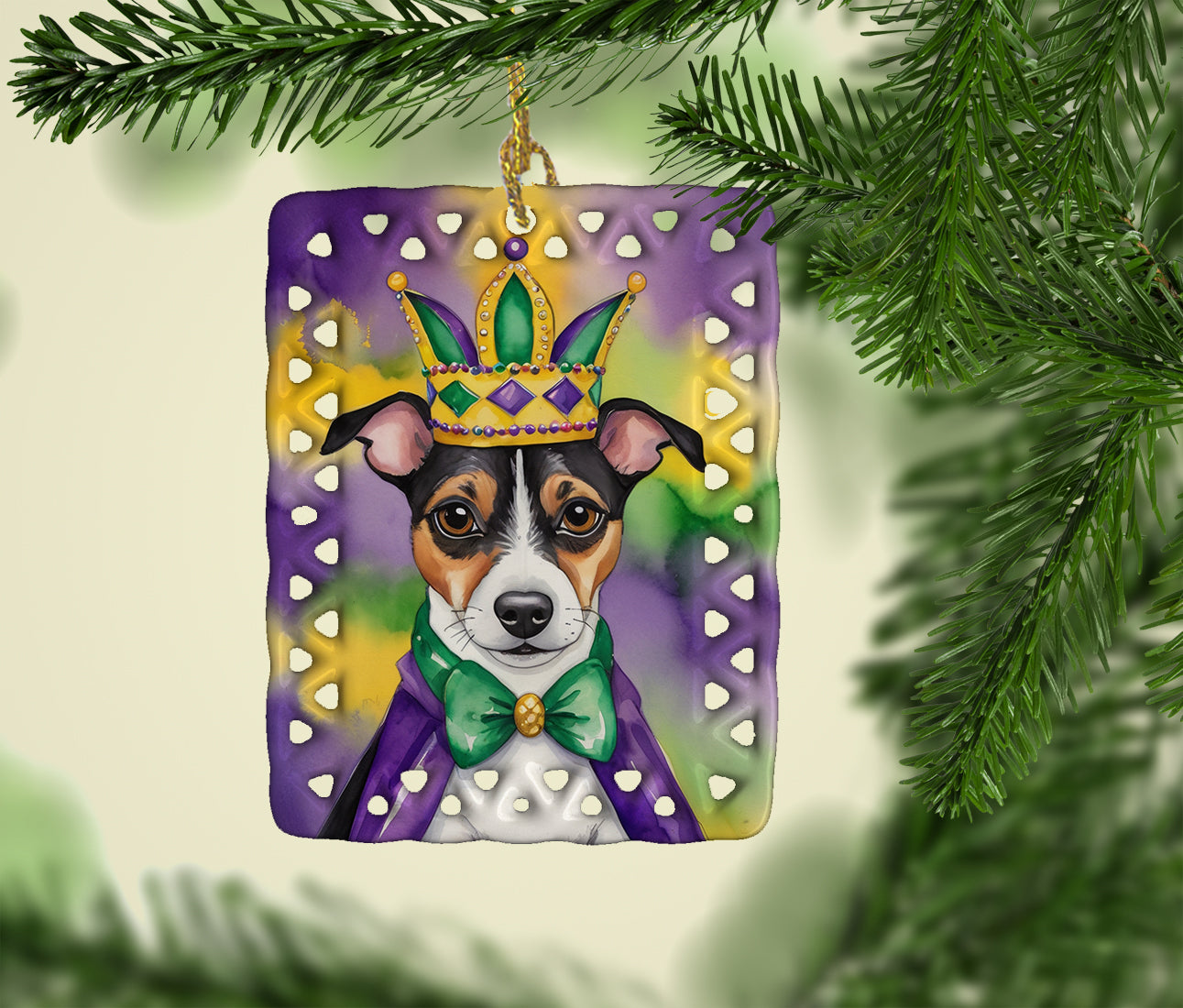 Jack Russell Terrier King of Mardi Gras Porcelain Ornament