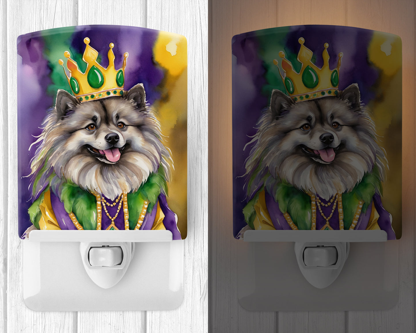 Keeshond King of Mardi Gras Ceramic Night Light