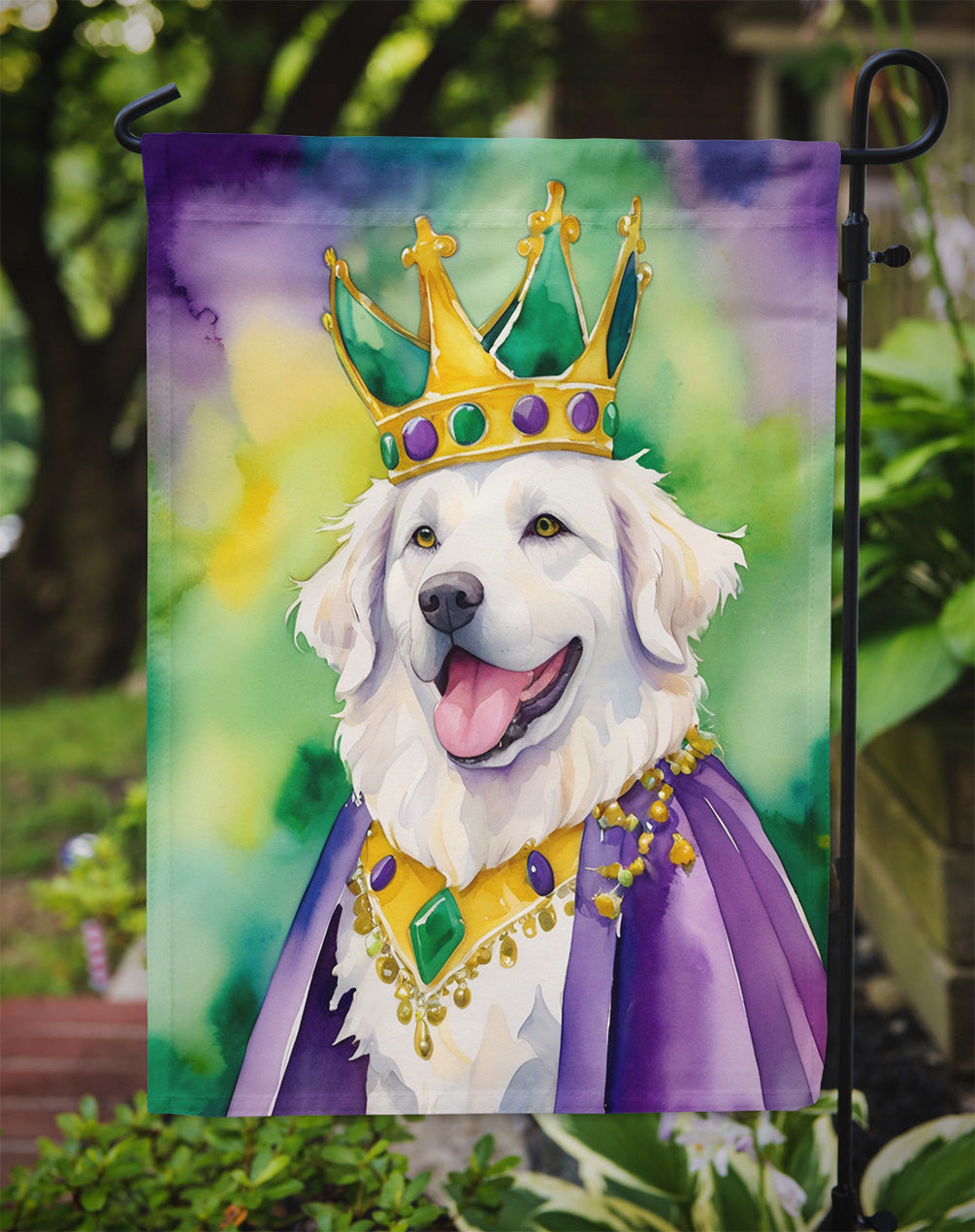 Kuvasz King of Mardi Gras Garden Flag