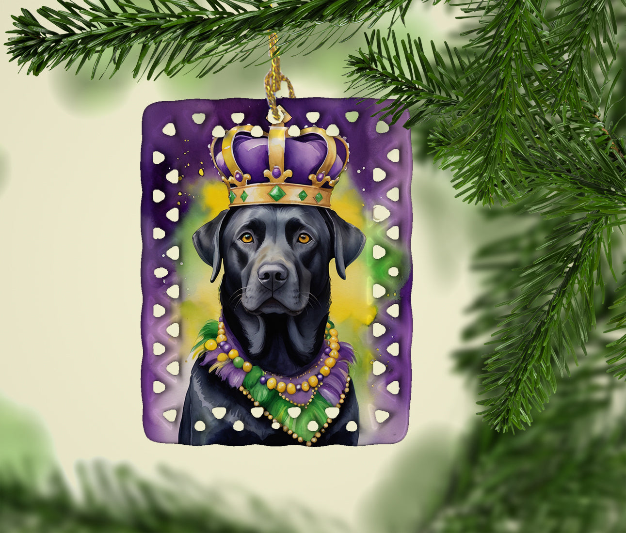 Labrador Retriever King of Mardi Gras Porcelain Ornament