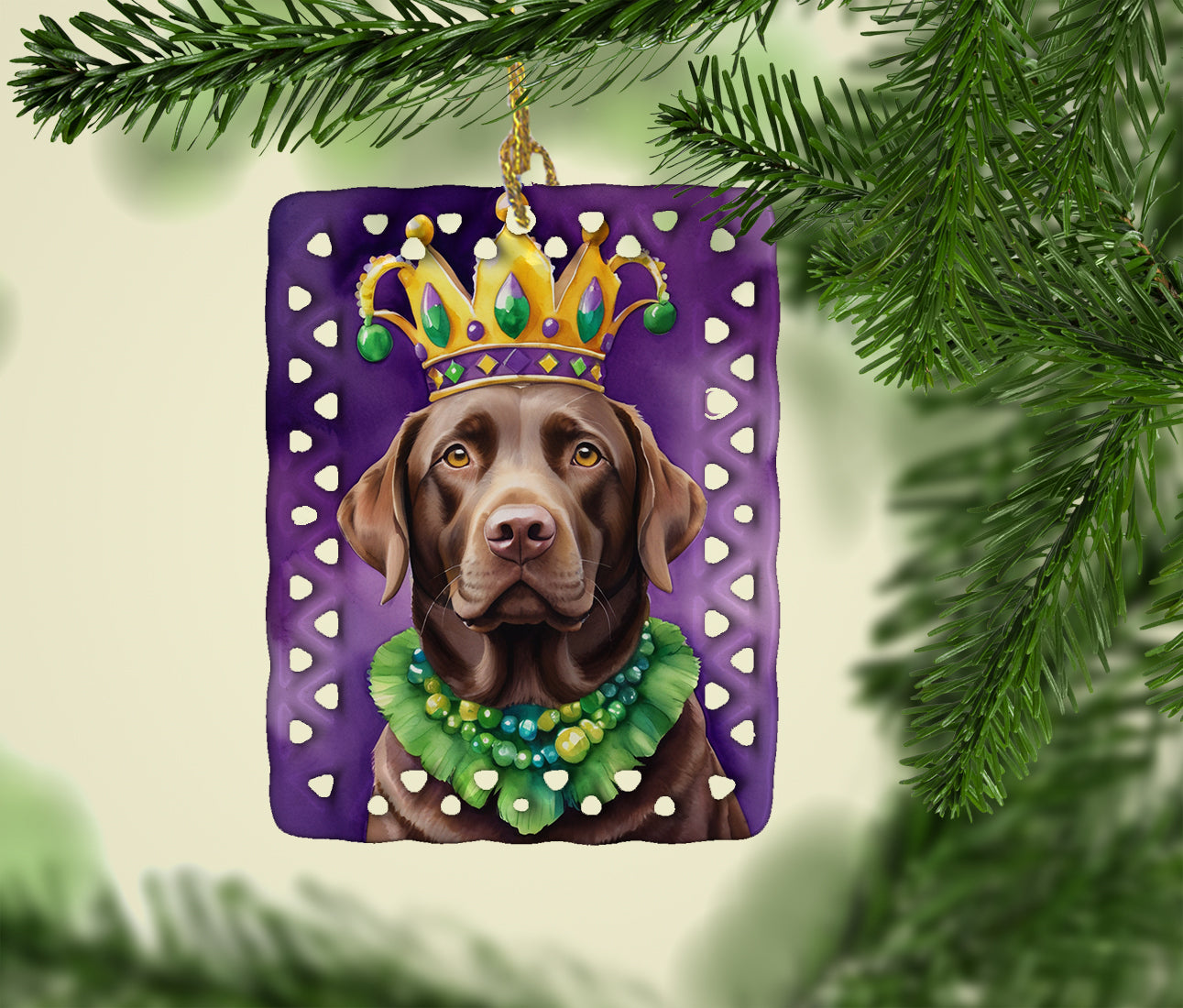 Labrador Retriever King of Mardi Gras Porcelain Ornament