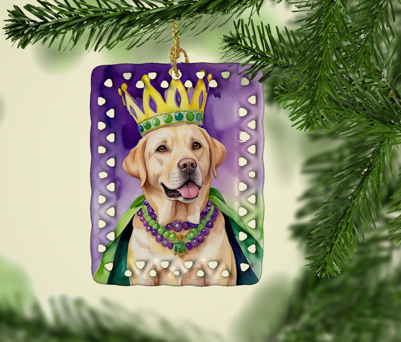 Labrador Retriever King of Mardi Gras Porcelain Ornament