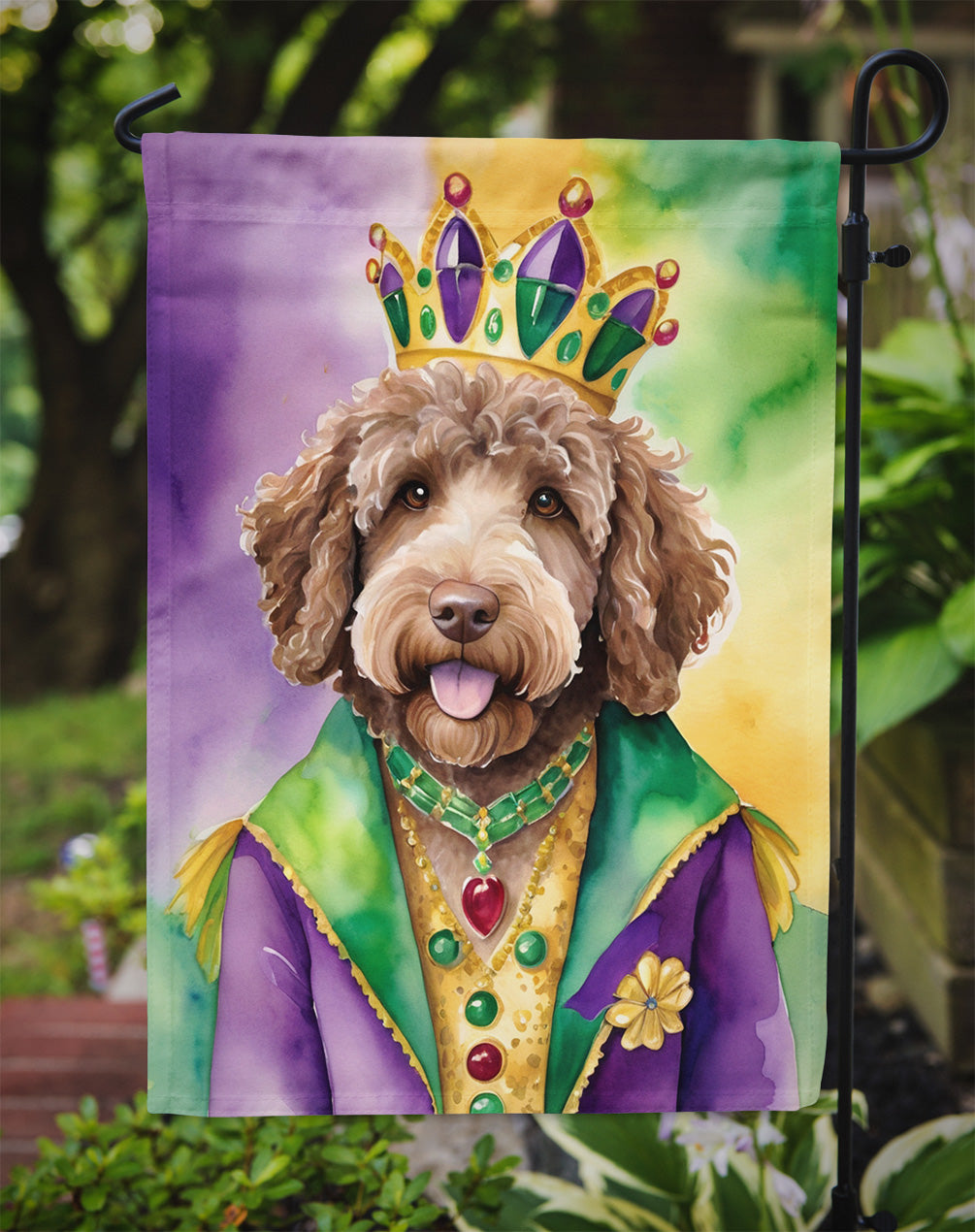 Labradoodle King of Mardi Gras Garden Flag