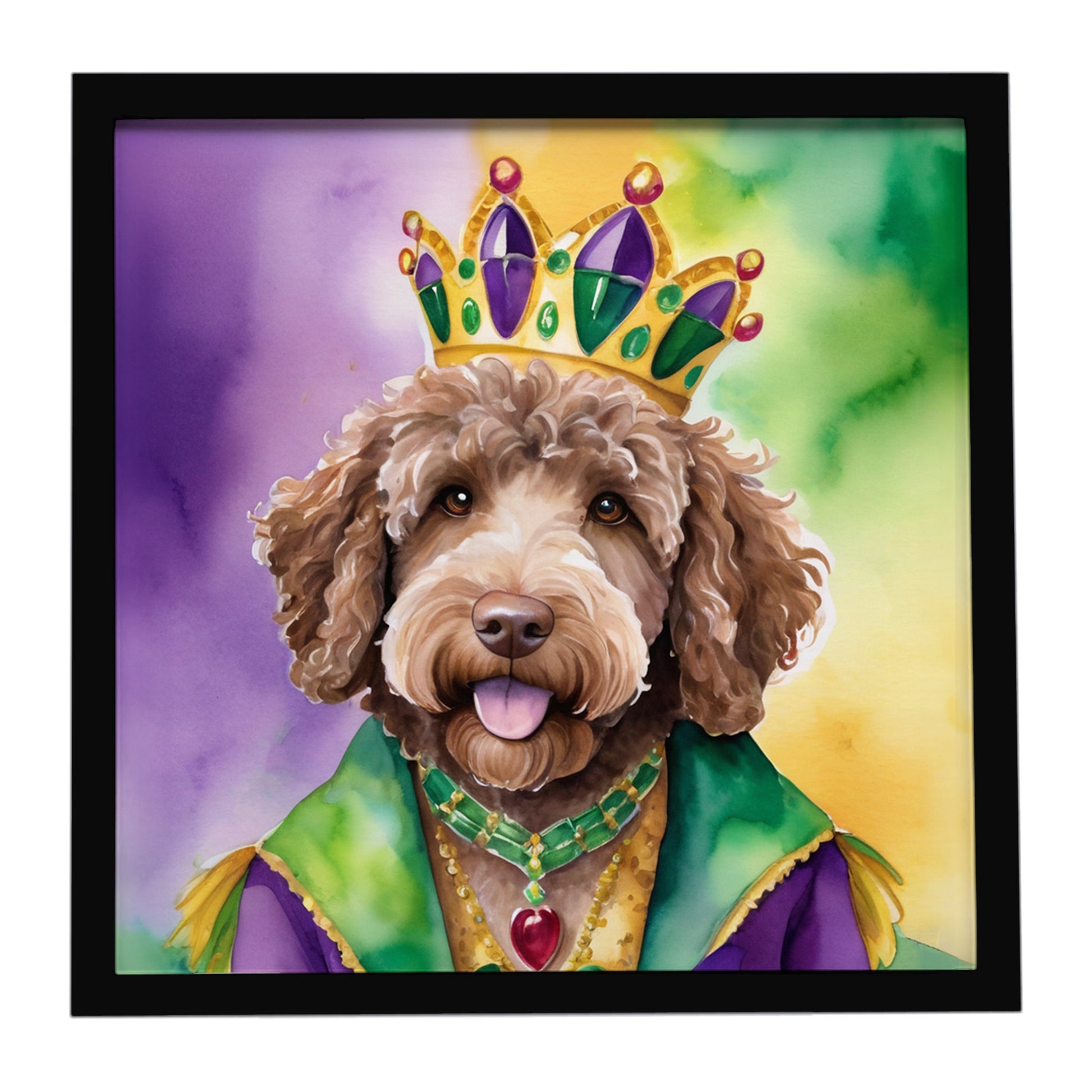 Buy this Labradoodle King of Mardi Gras Framed Metal Print