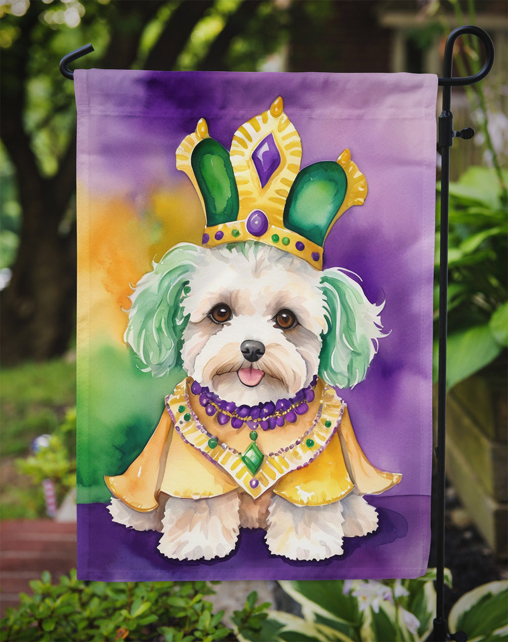 Maltipoo King of Mardi Gras Garden Flag