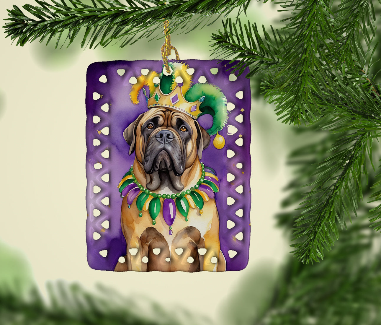 Mastiff King of Mardi Gras Porcelain Ornament