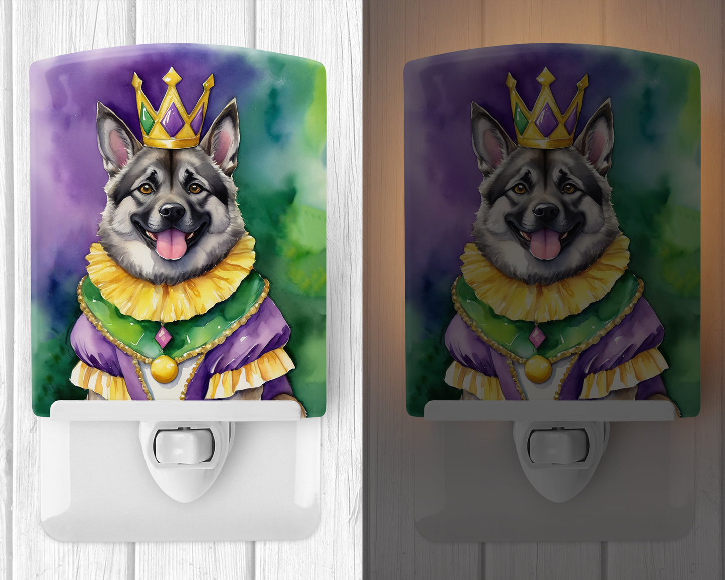 Norwegian Elkhound King of Mardi Gras Ceramic Night Light