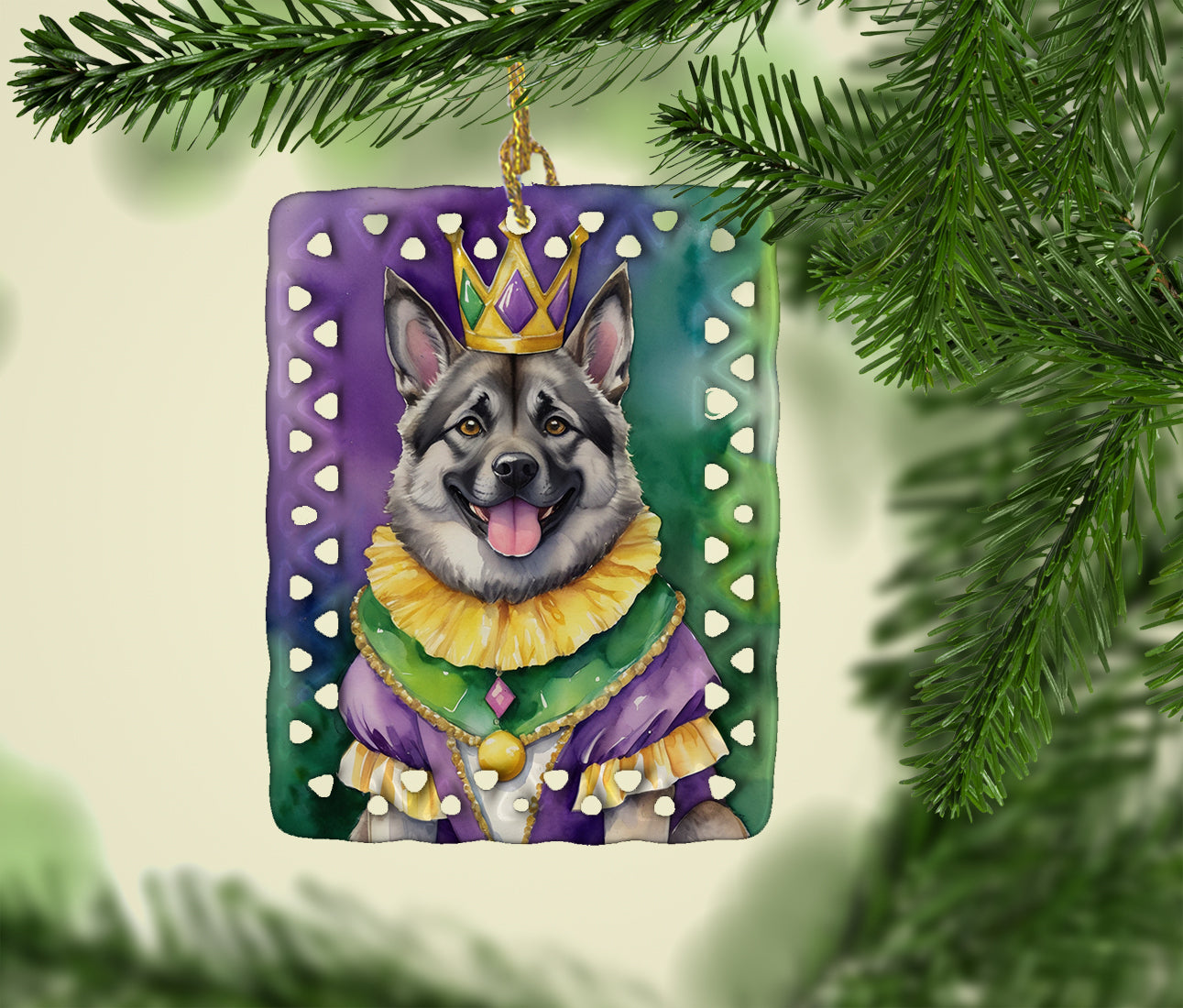 Norwegian Elkhound King of Mardi Gras Porcelain Ornament