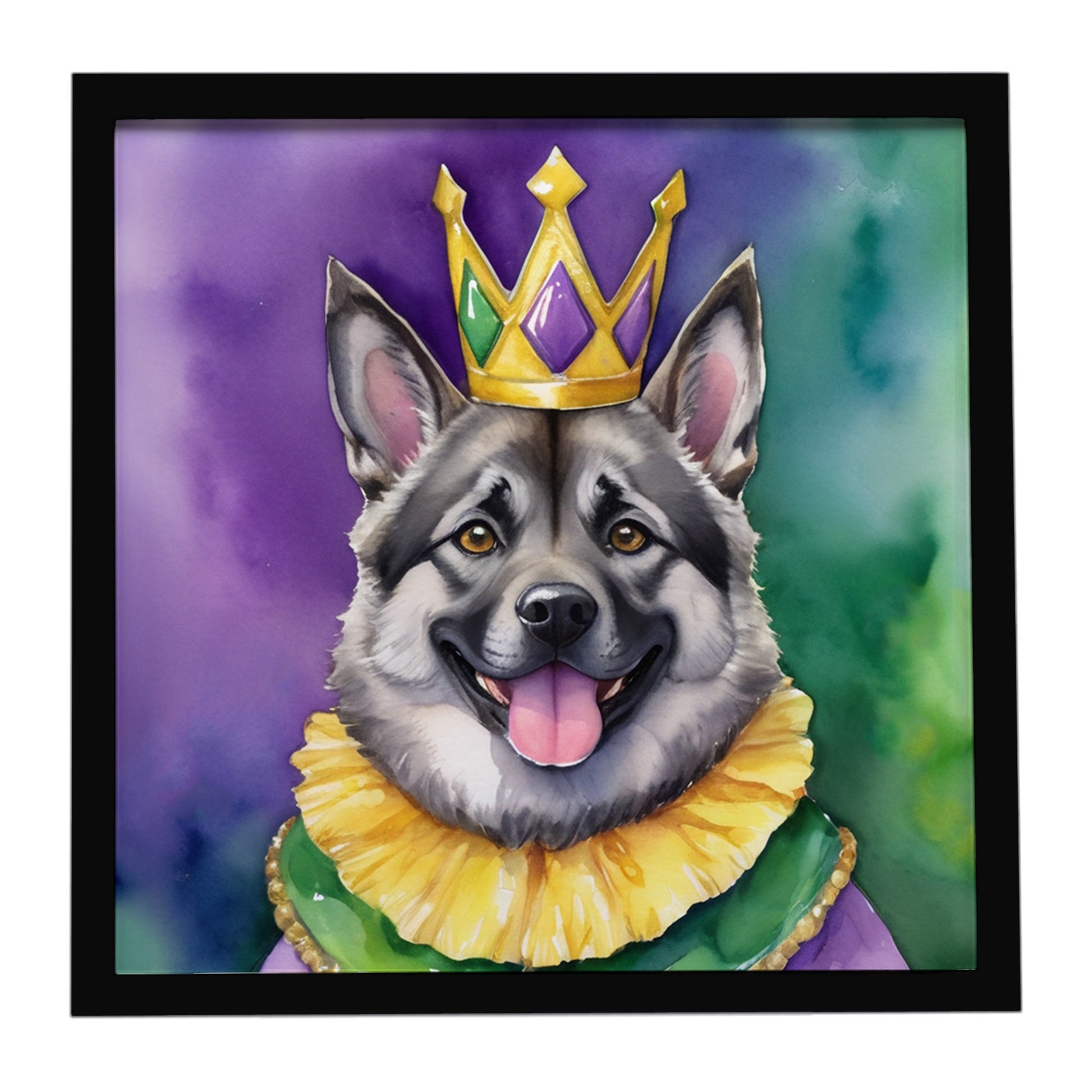 Buy this Norwegian Elkhound King of Mardi Gras Framed Metal Print