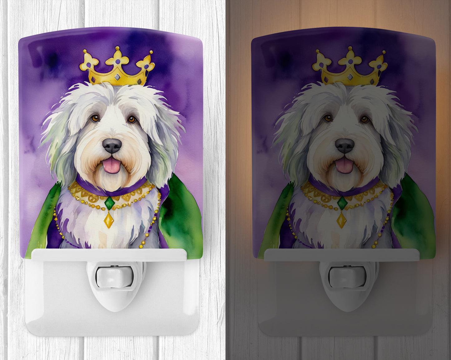 Old English Sheepdog King of Mardi Gras Ceramic Night Light