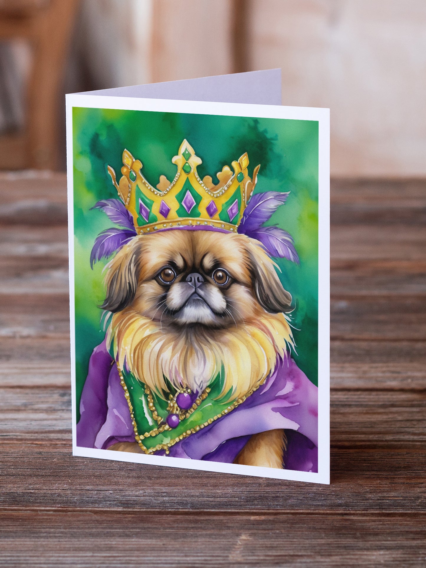 Pekingese King of Mardi Gras Greeting Cards Pack of 8