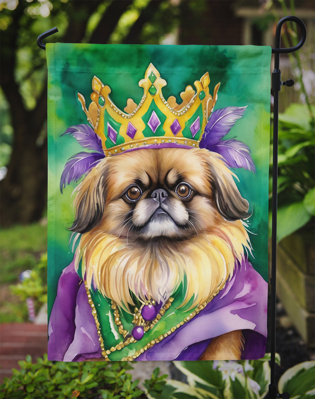 Pekingese King of Mardi Gras Garden Flag