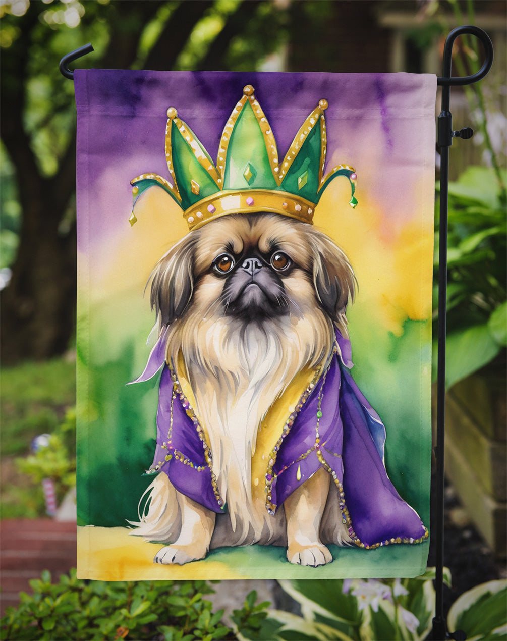 Pekingese King of Mardi Gras Garden Flag