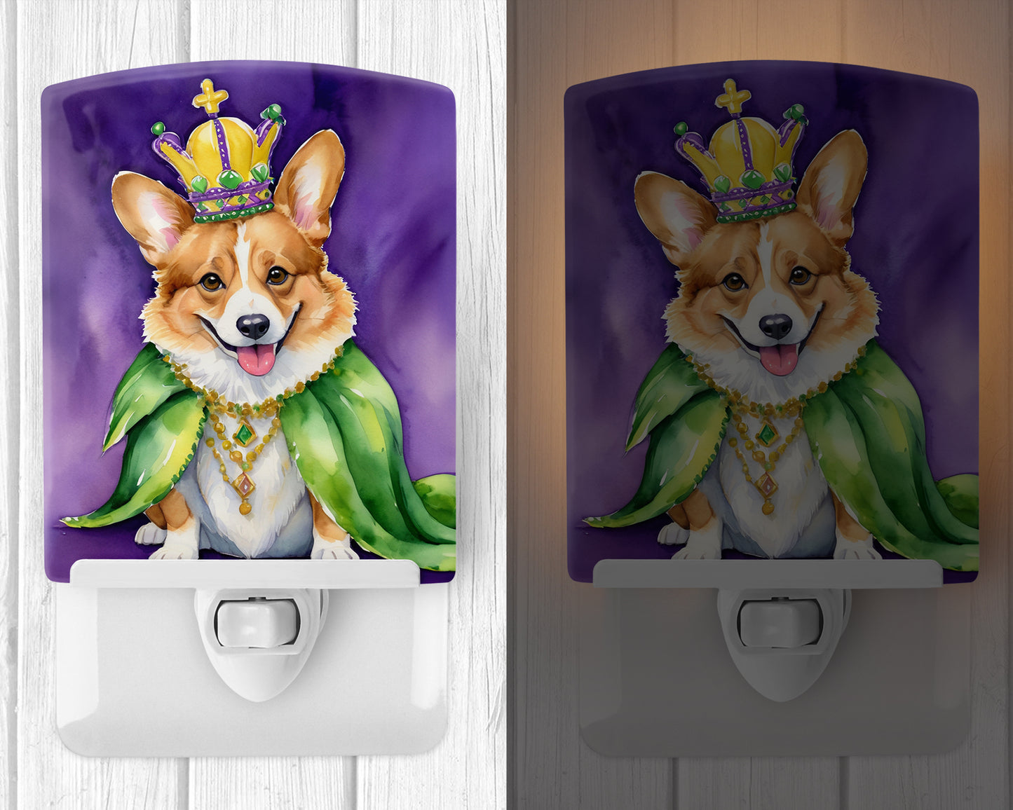 Corgi King of Mardi Gras Ceramic Night Light