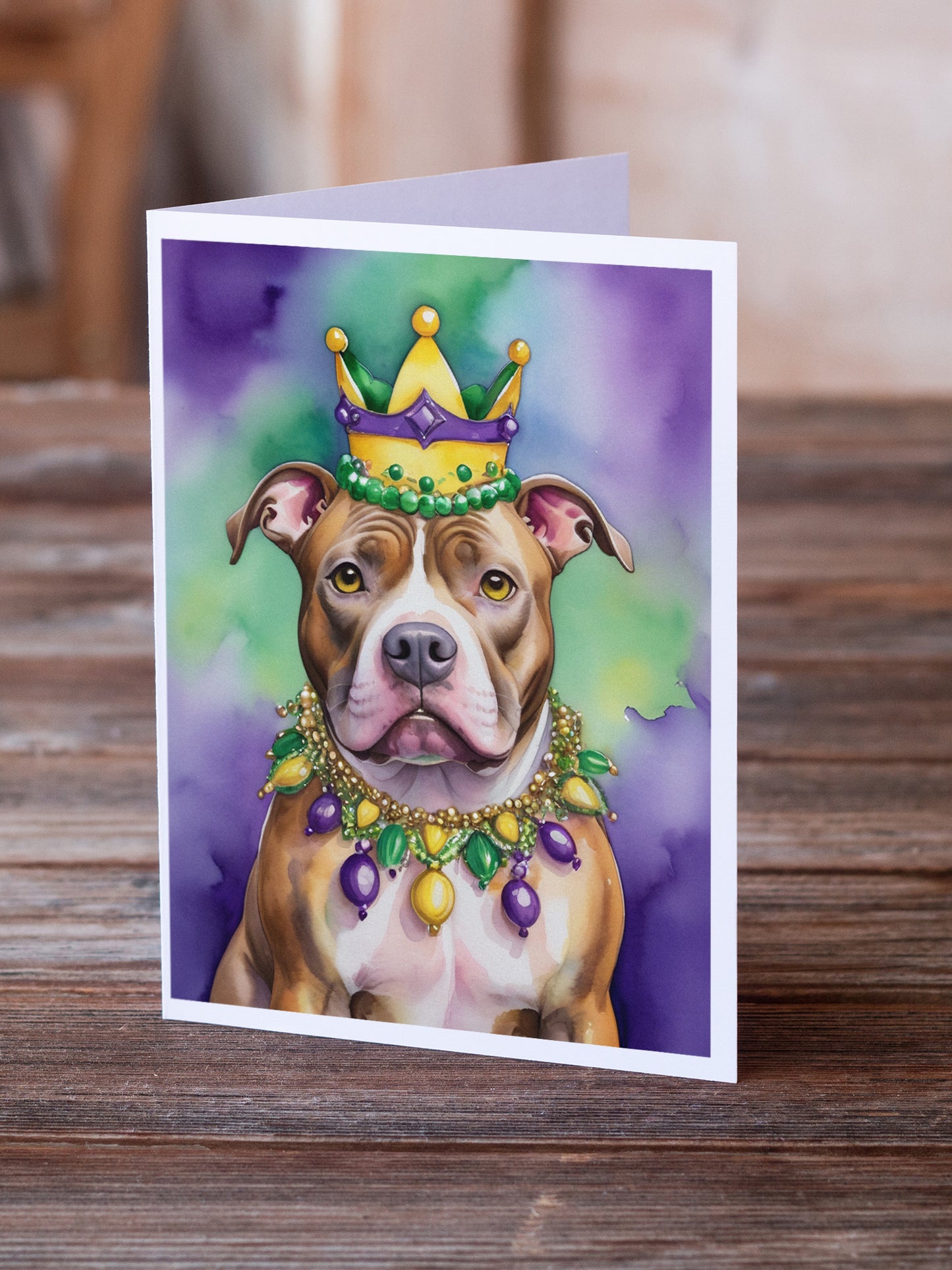Pit Bull Terrier King of Mardi Gras Greeting Cards Pack of 8