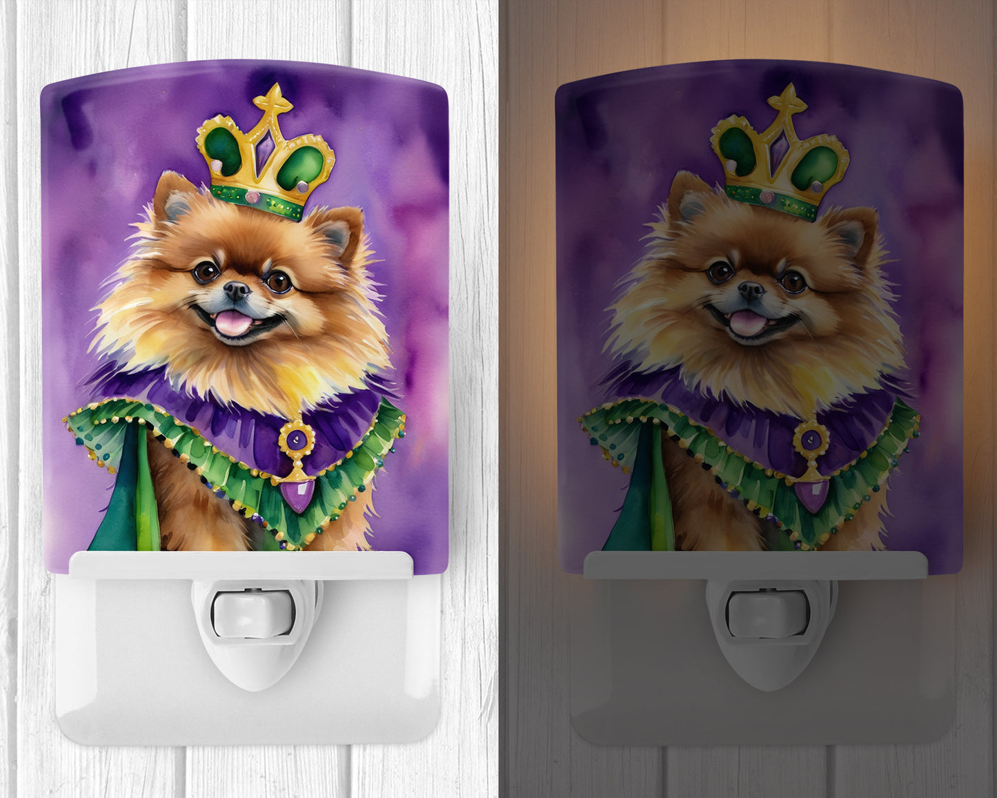 Pomeranian King of Mardi Gras Ceramic Night Light