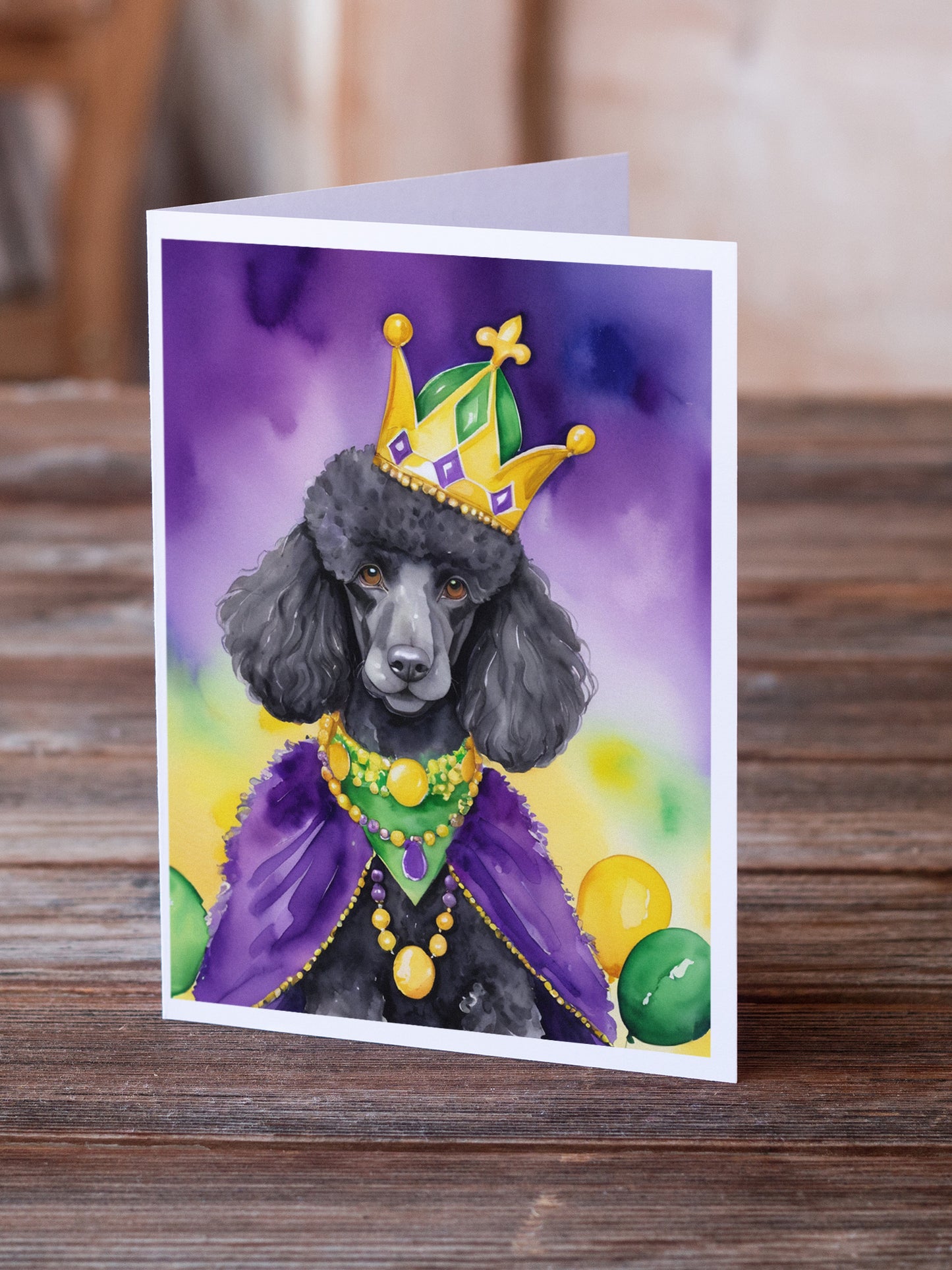 Black Poodle King of Mardi Gras Greeting Cards Pack of 8