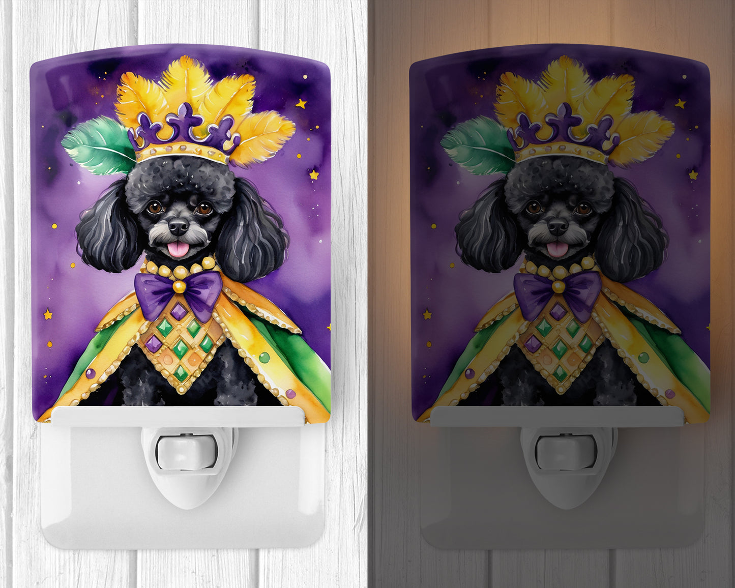 Black Poodle King of Mardi Gras Ceramic Night Light