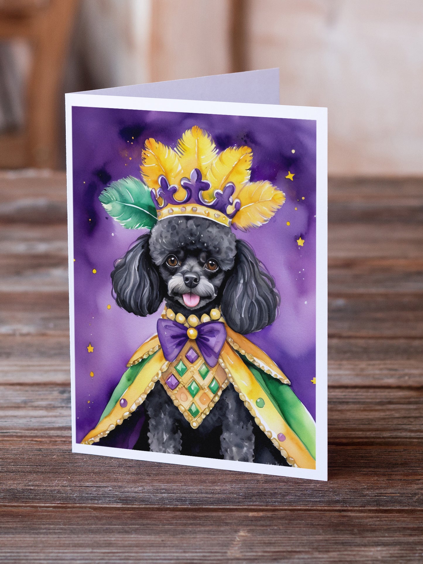 Black Poodle King of Mardi Gras Greeting Cards Pack of 8