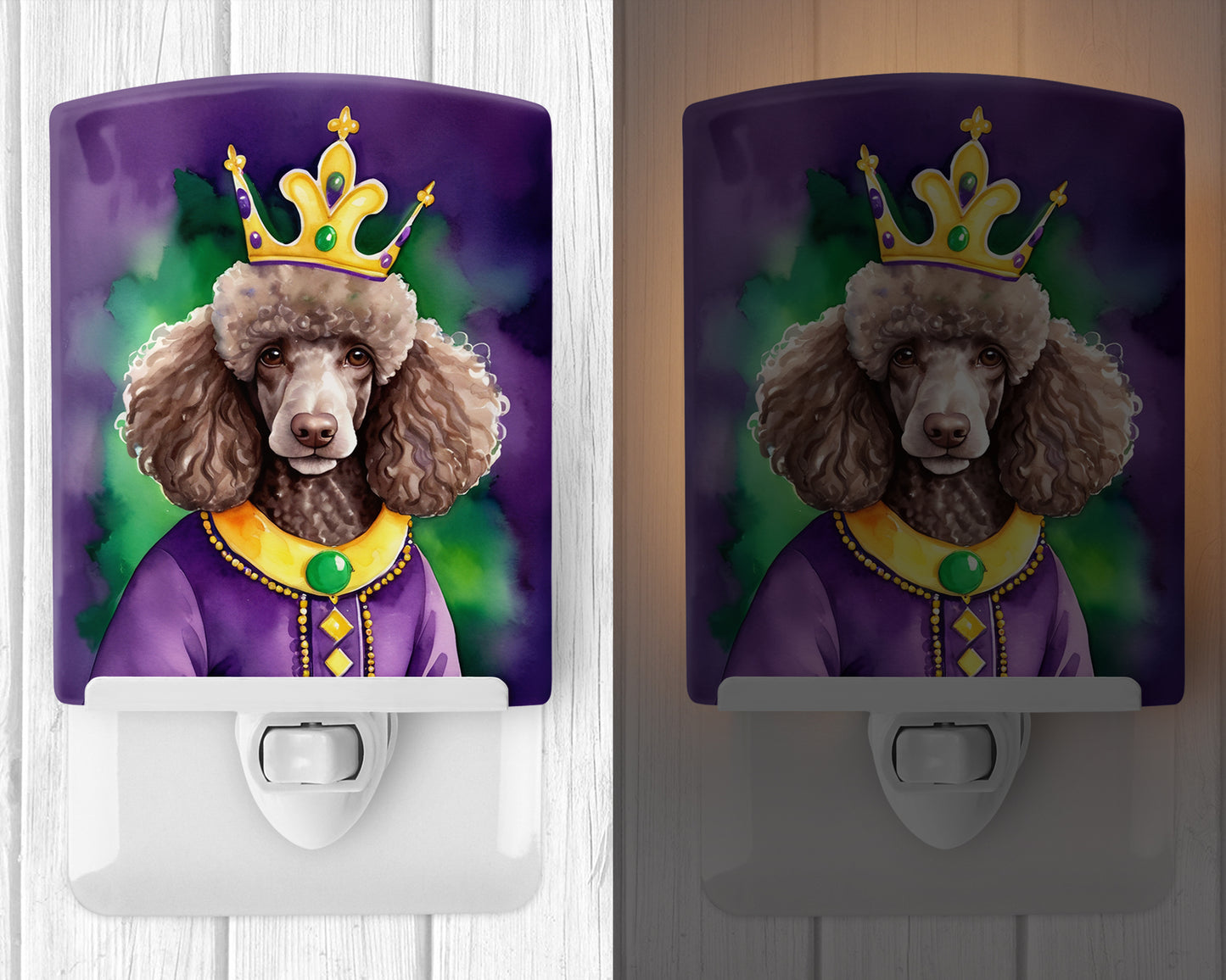 Chocolate Poodle King of Mardi Gras Ceramic Night Light